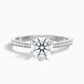 Esha 1 Carat Round Side Stone Pave Moissanite Diamond Ring in Platinum