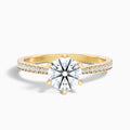 Esha 2 Carat Round Side Stone Pave Moissanite Diamond Ring in 10k Yellow Gold