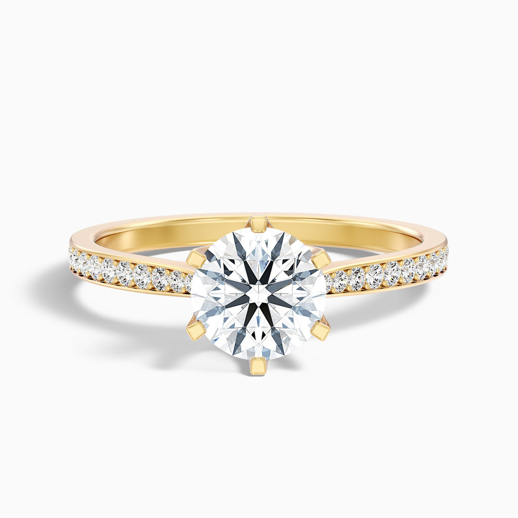 Esha 5 Carat Round Side Stone Pave Moissanite Diamond Ring in 14k Yellow Gold