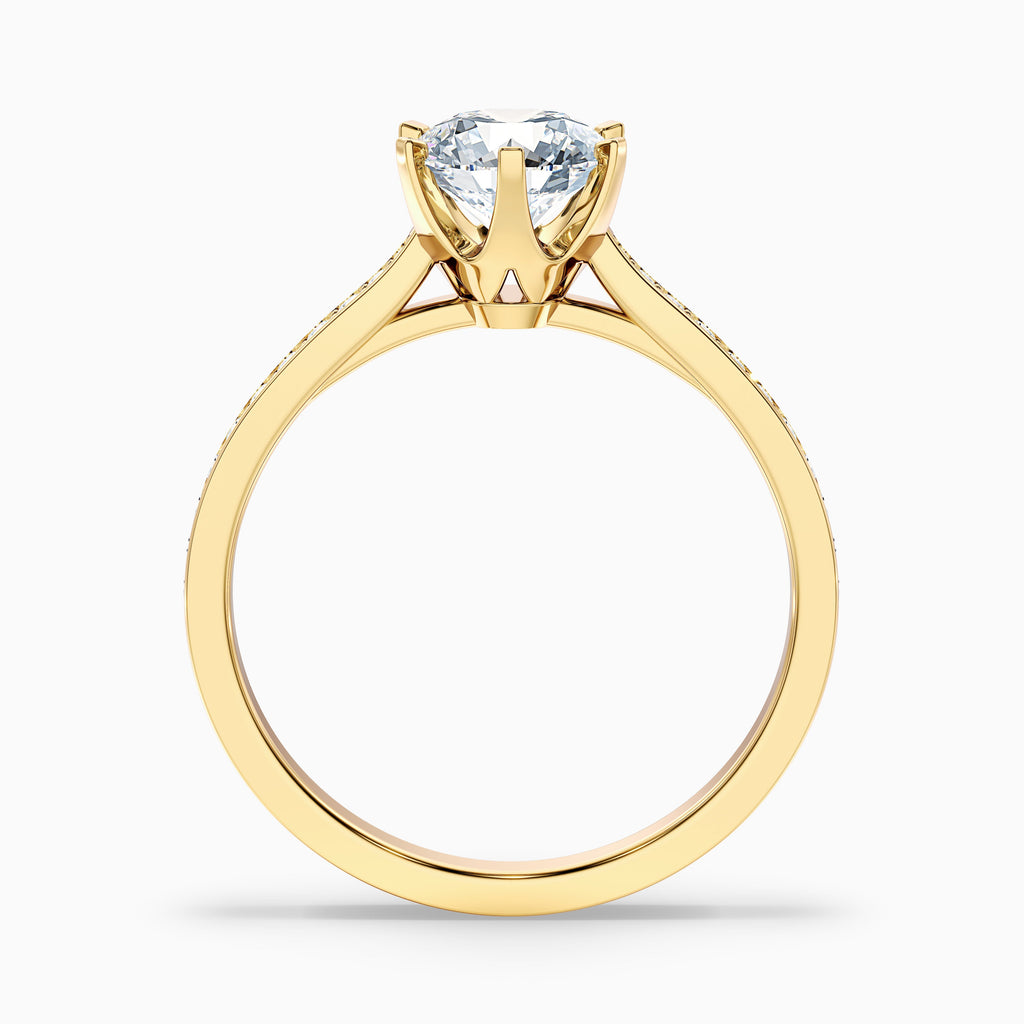 Esha 2 Carat Round Side Stone Pave Moissanite Diamond Ring in 18k Rose Gold
