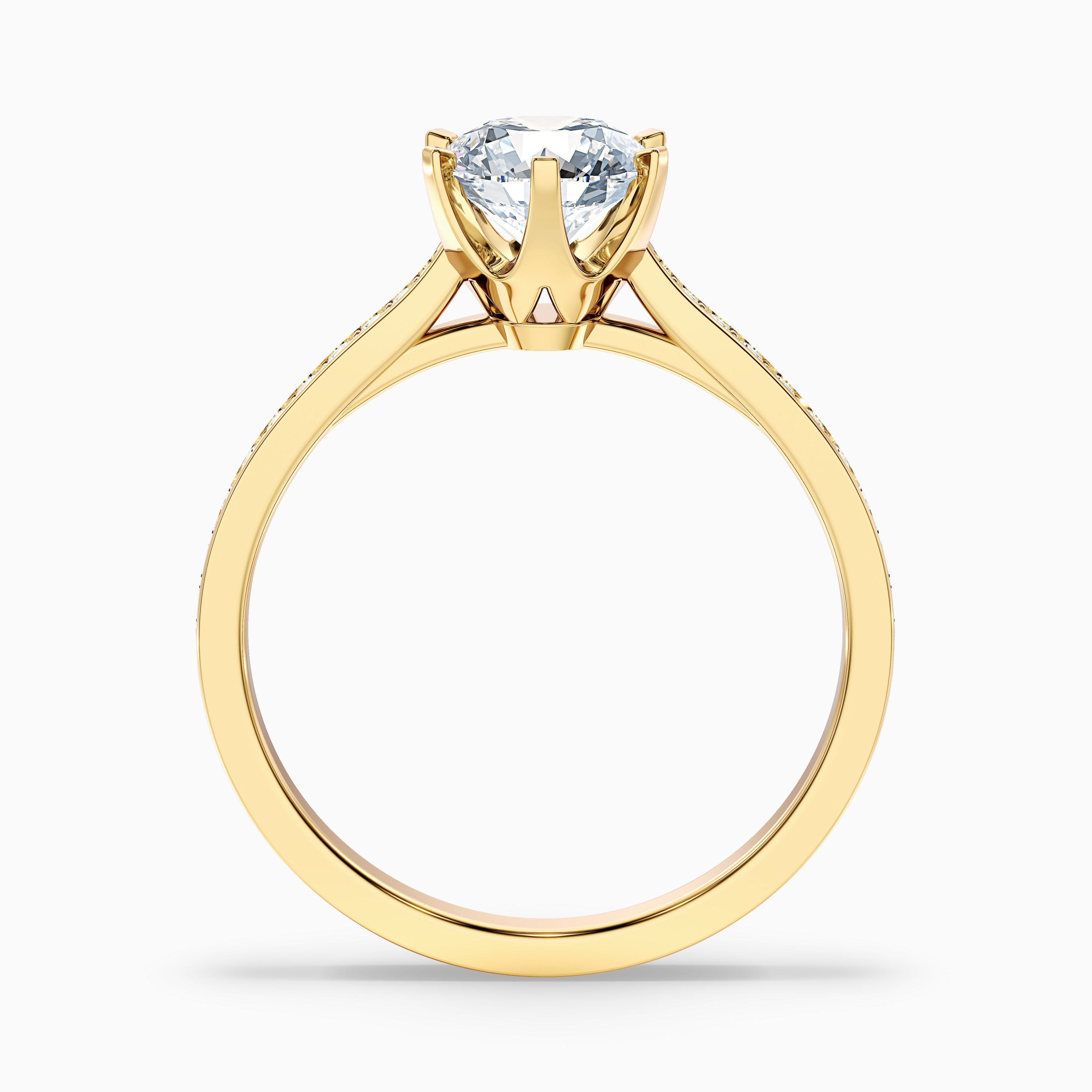 Esha 2 Carat Round Side Stone Pave Moissanite Diamond Ring in 18k Rose Gold