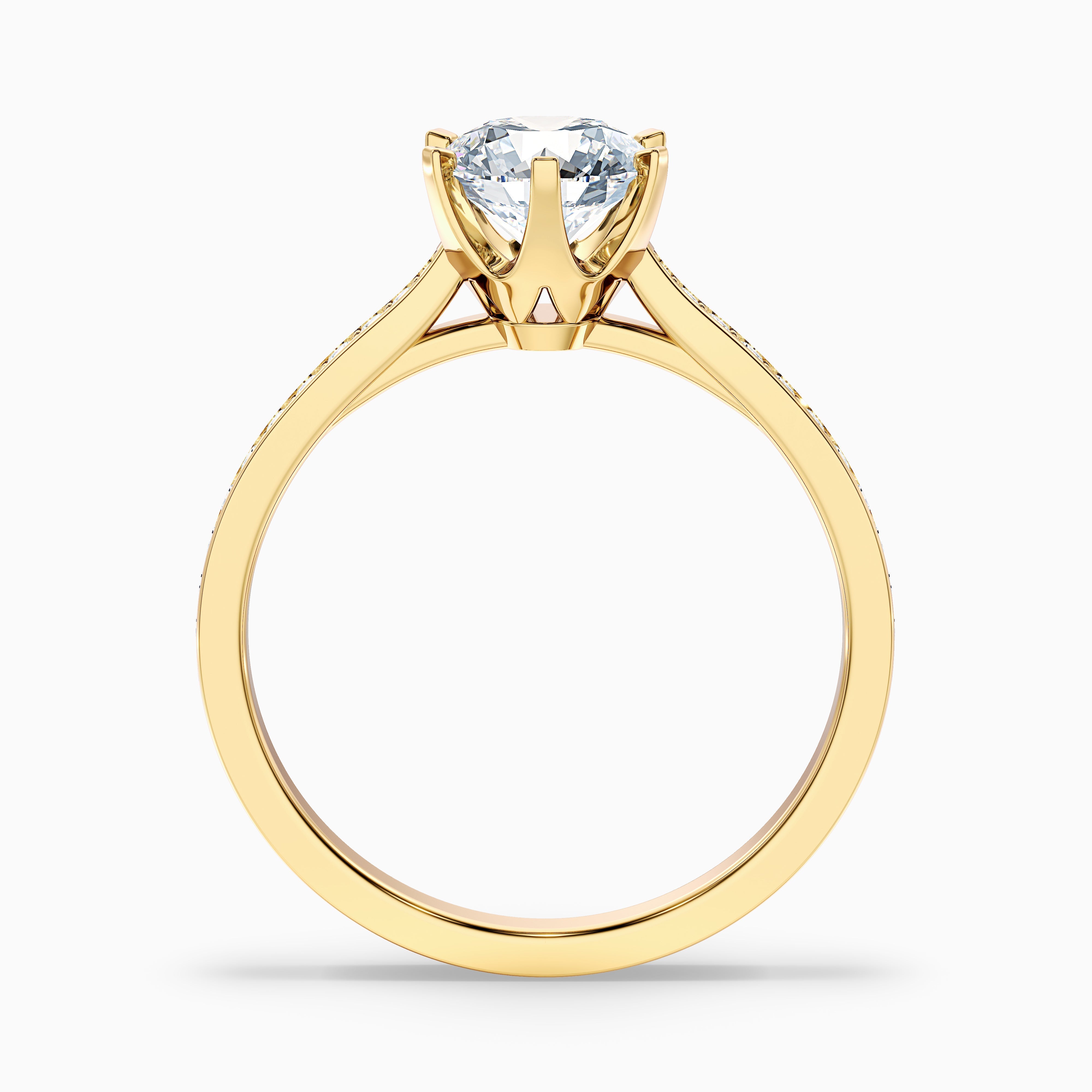 Esha 4.5 Carat Round Side Stone Pave Moissanite Diamond Ring in 18k Yellow Gold