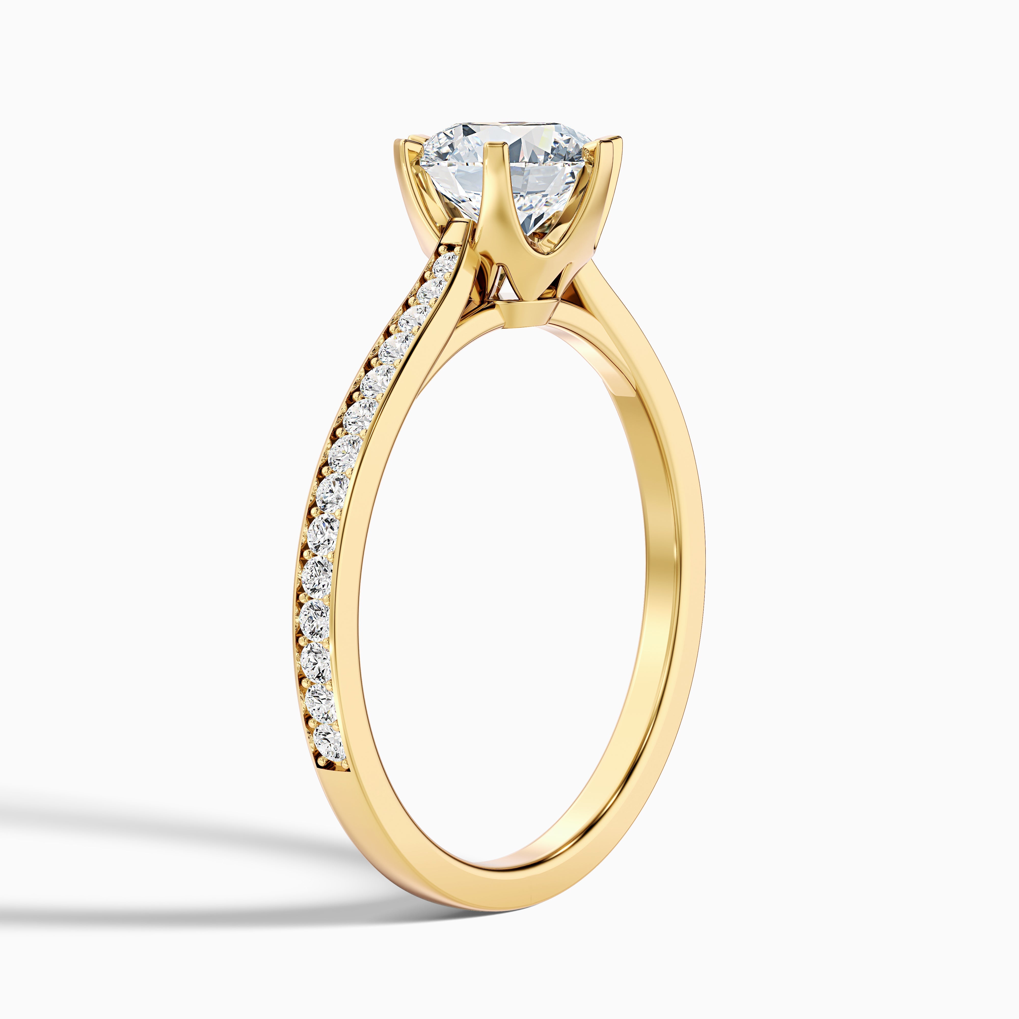 Esha 3.5 Carat Round Side Stone Pave Moissanite Diamond Ring in 14k White Gold