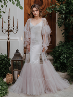 Luxury 3 colors Layered Tulle Sheer Robe Dress | Couture Ruffle Boudoir Robe Set SelenaHuanStudio