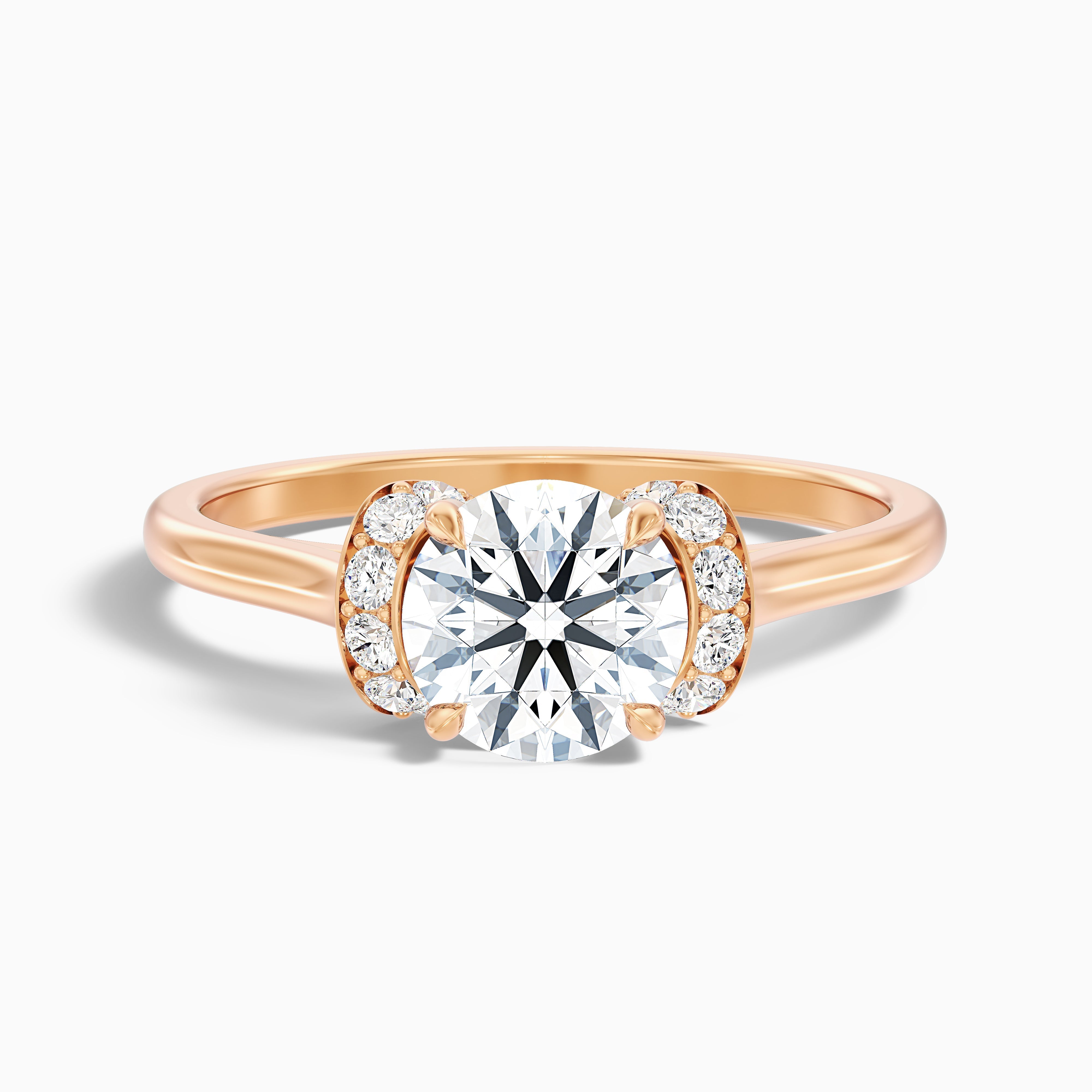 Frey 5 Carat Round Solitaire Pave Moissanite Diamond Ring in 14k Rose Gold
