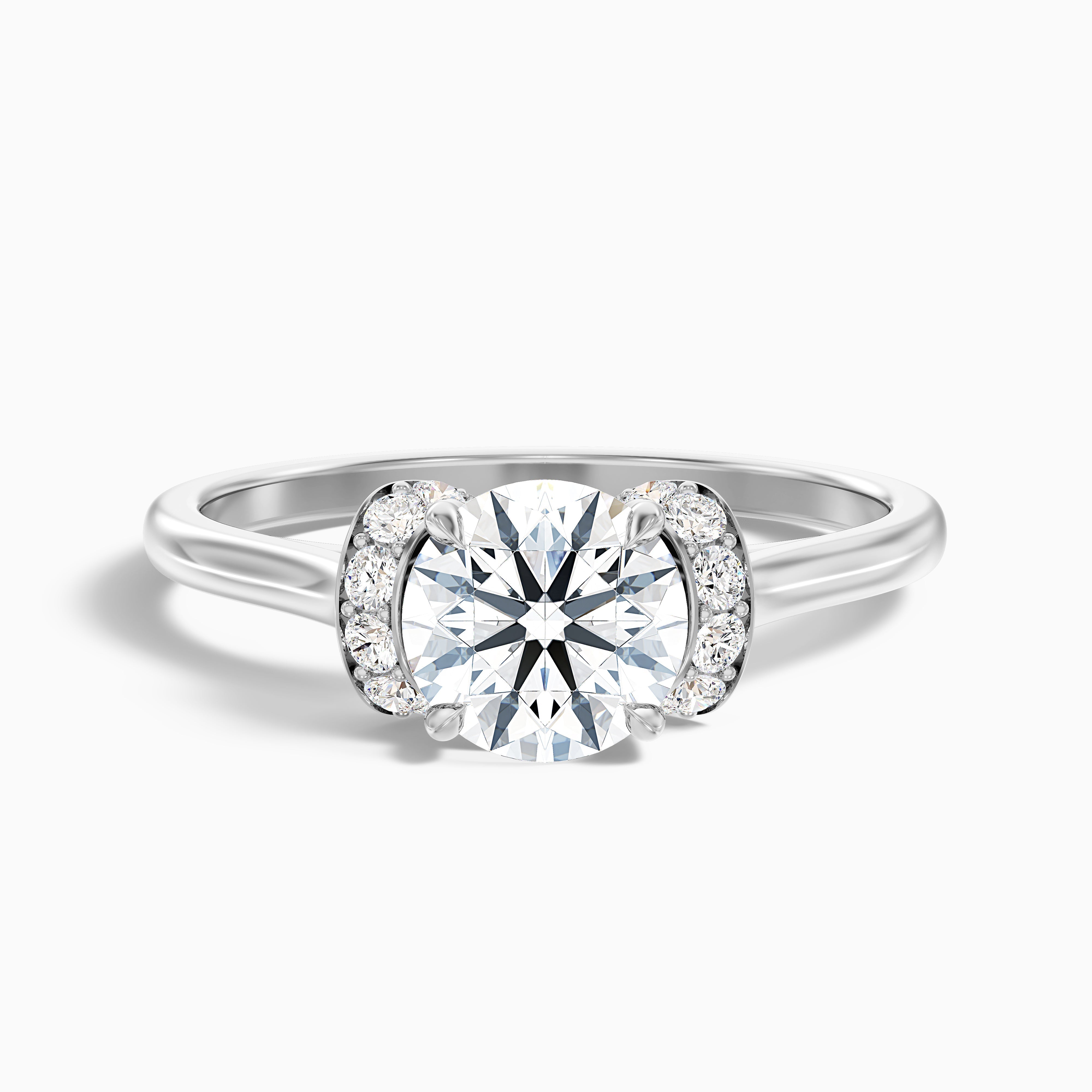 Frey 3 Carat Round Solitaire Pave Moissanite Diamond Ring in Platinum