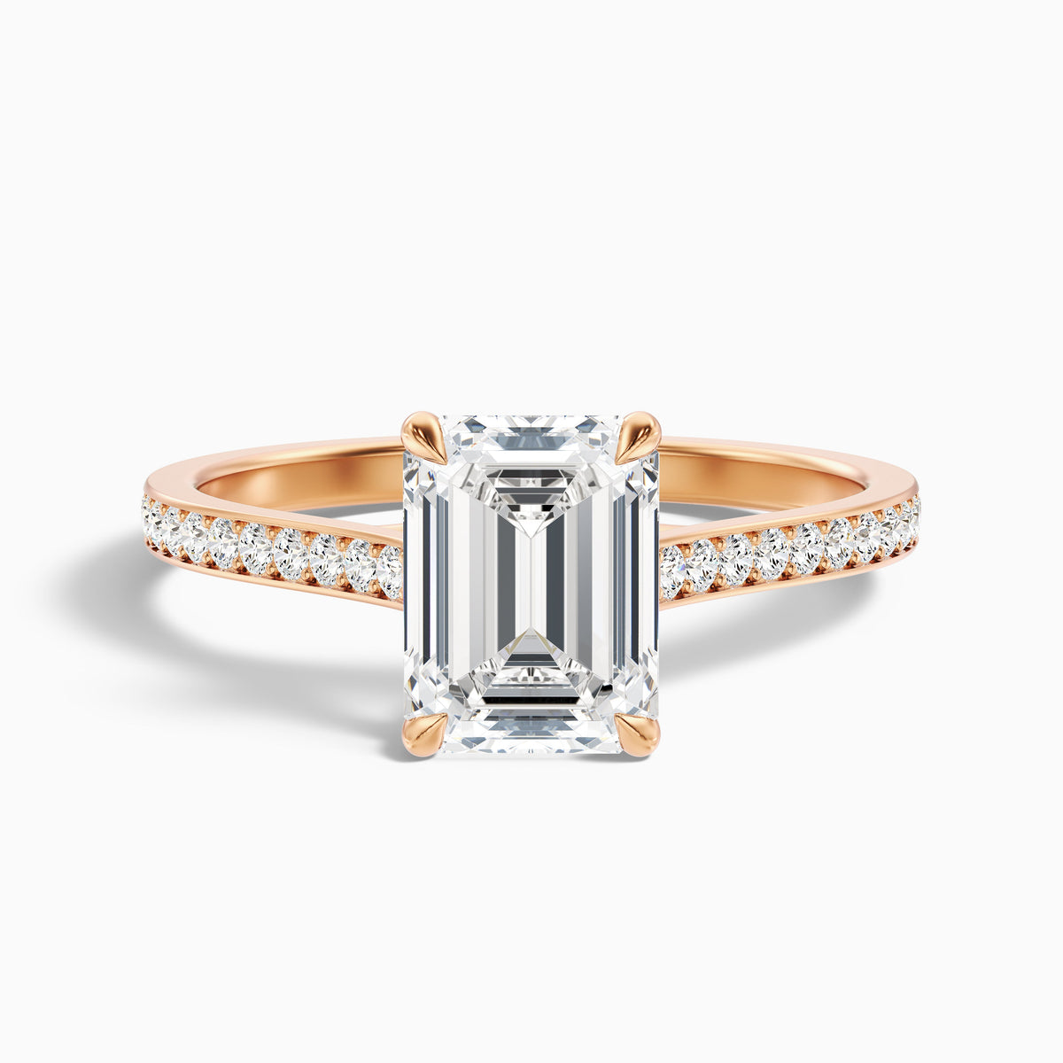 Faye 5 Carat Emerald Cut Side Stone Pave Lab Grown Engagement Ring in 18k White Gold
