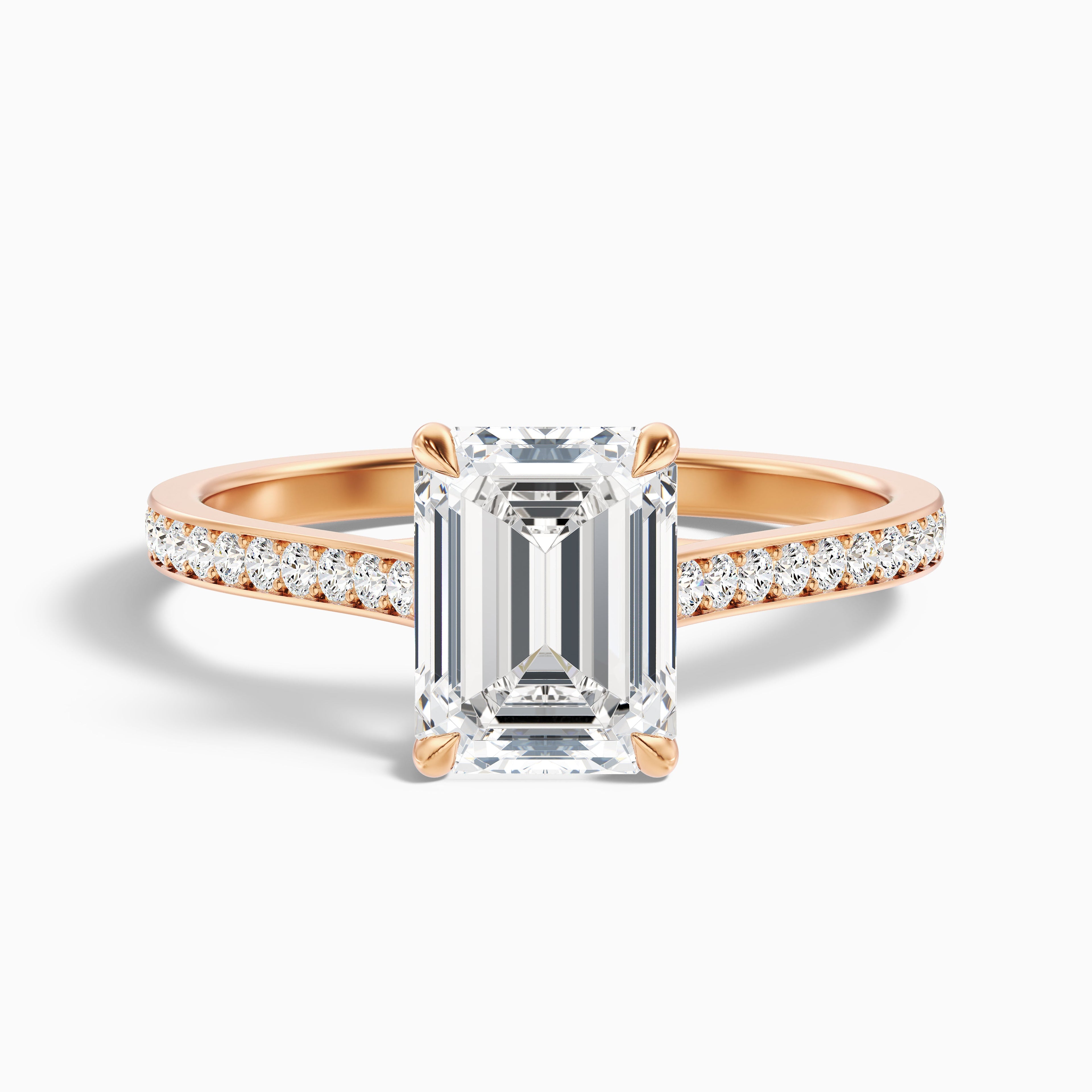 Enni 1.5 Carat Emerald Cut Side Stone Pave Moissanite Diamond Ring in 18k White Gold
