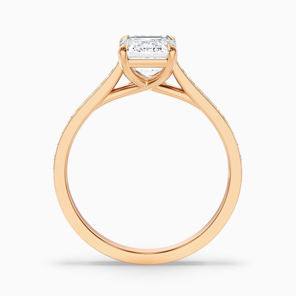 Enni 1 Carat Emerald Cut Side Stone Pave Moissanite Diamond Ring in 14k White Gold