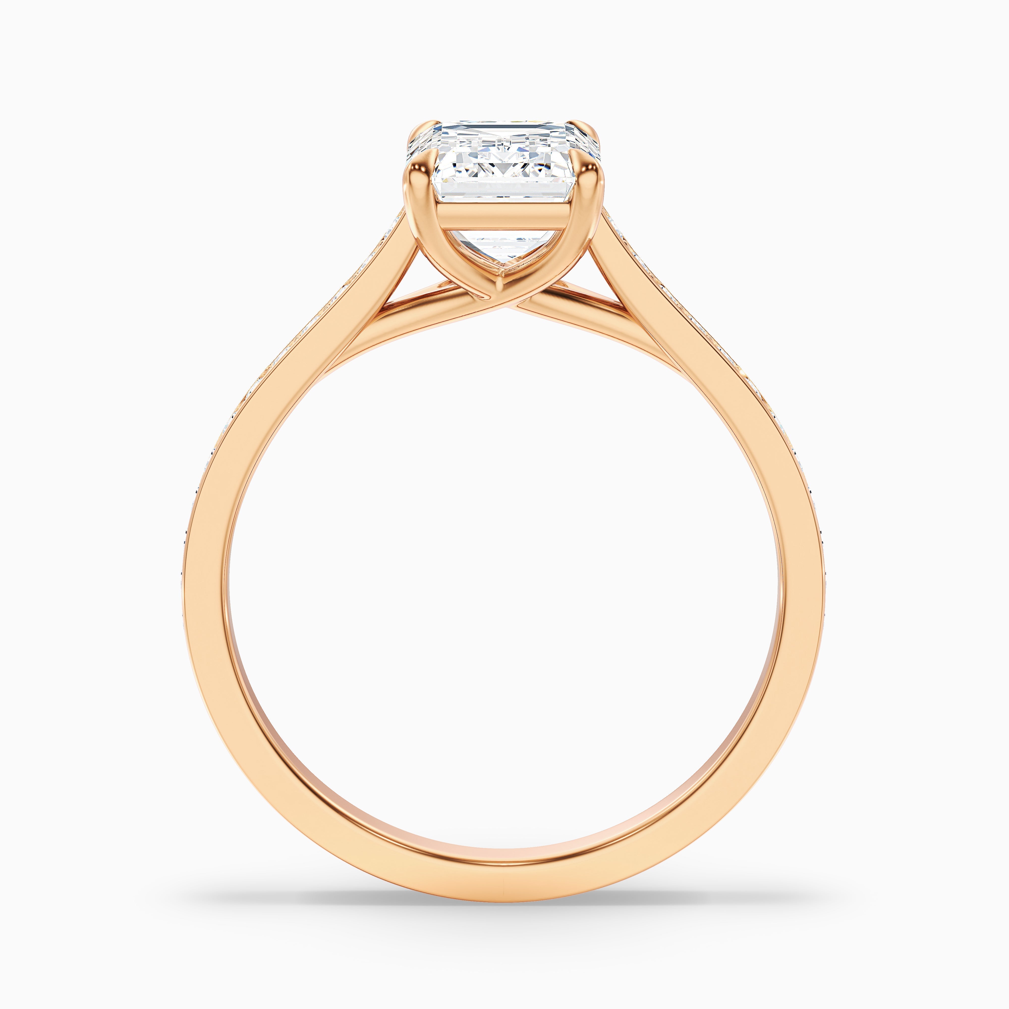 Enni 5 Carat Emerald Cut Side Stone Pave Moissanite Diamond Ring in 18k Rose Gold
