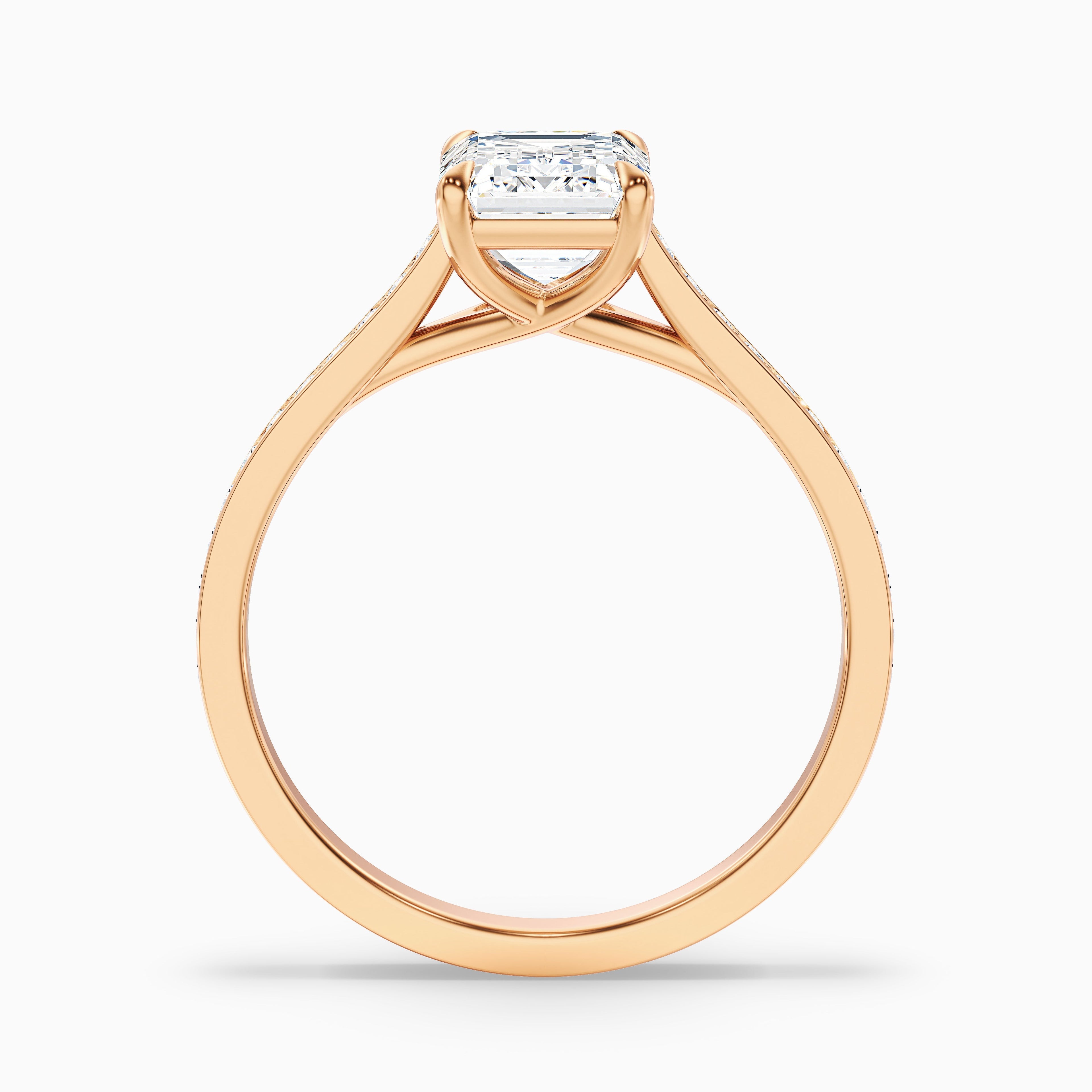 Enni 1.5 Carat Emerald Cut Side Stone Pave Moissanite Diamond Ring in 18k Rose Gold