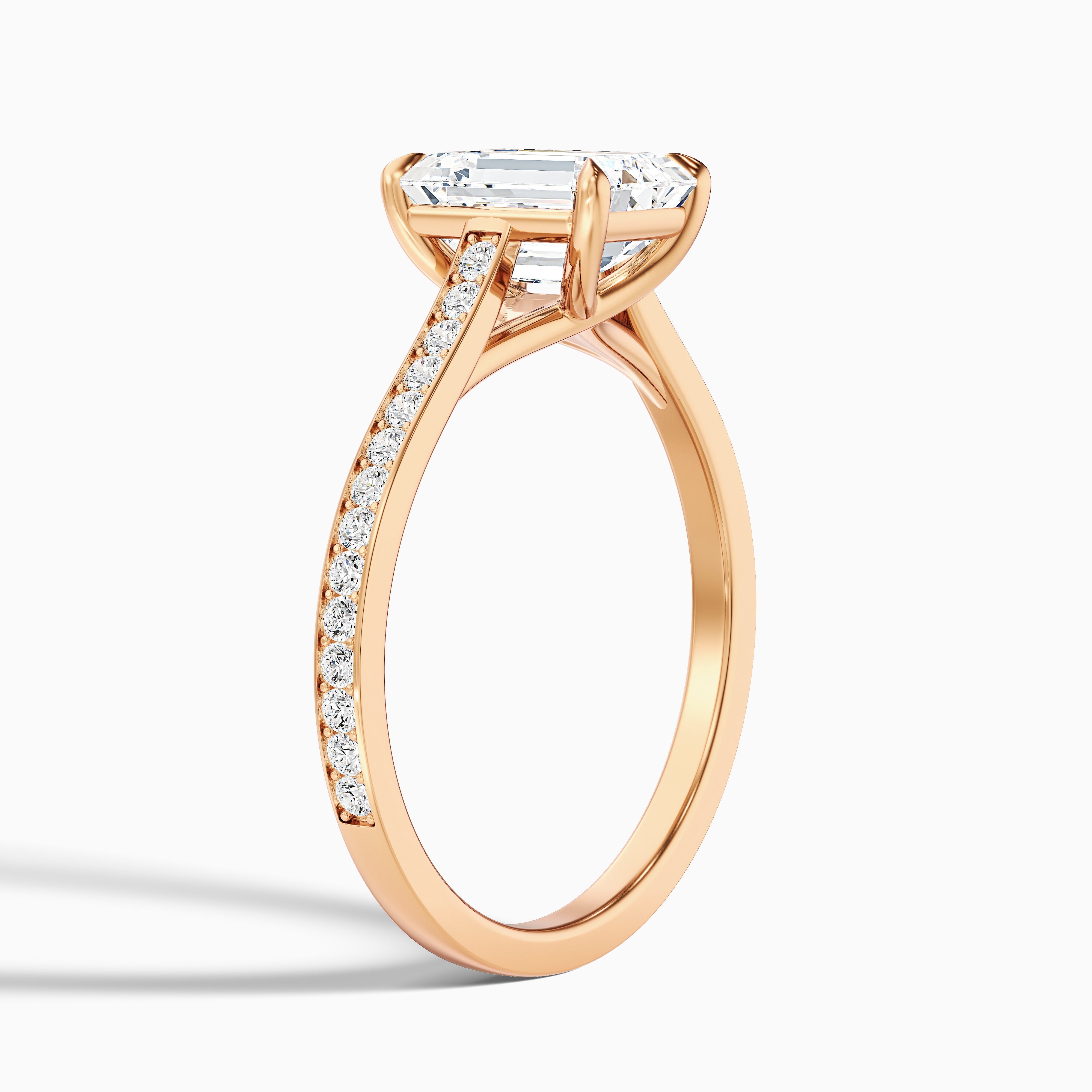 Enni 4 Carat Emerald Cut Side Stone Pave Moissanite Diamond Ring in 18k White Gold
