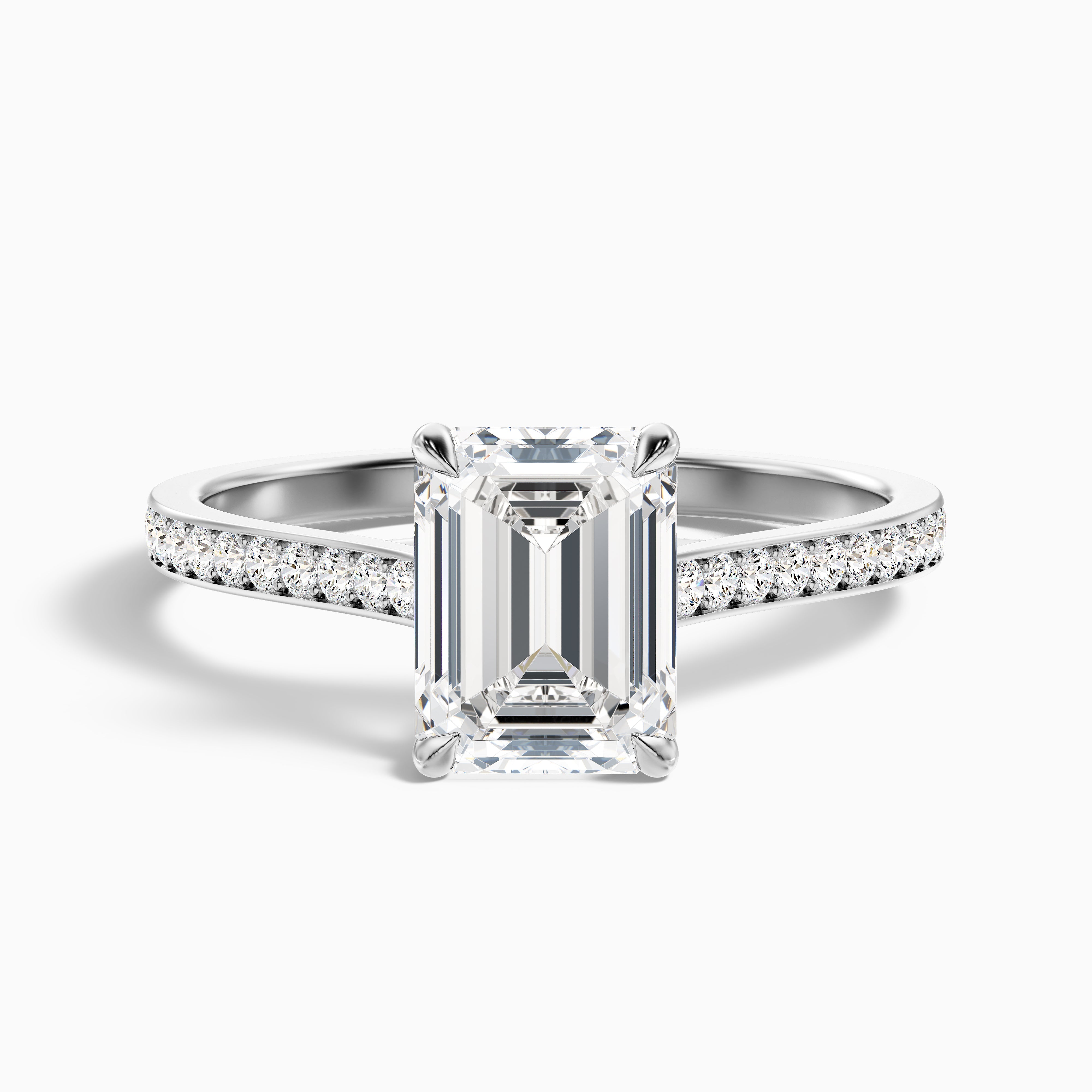 Enni 3.5 Carat Emerald Cut Side Stone Pave Moissanite Diamond Ring in 10k White Gold