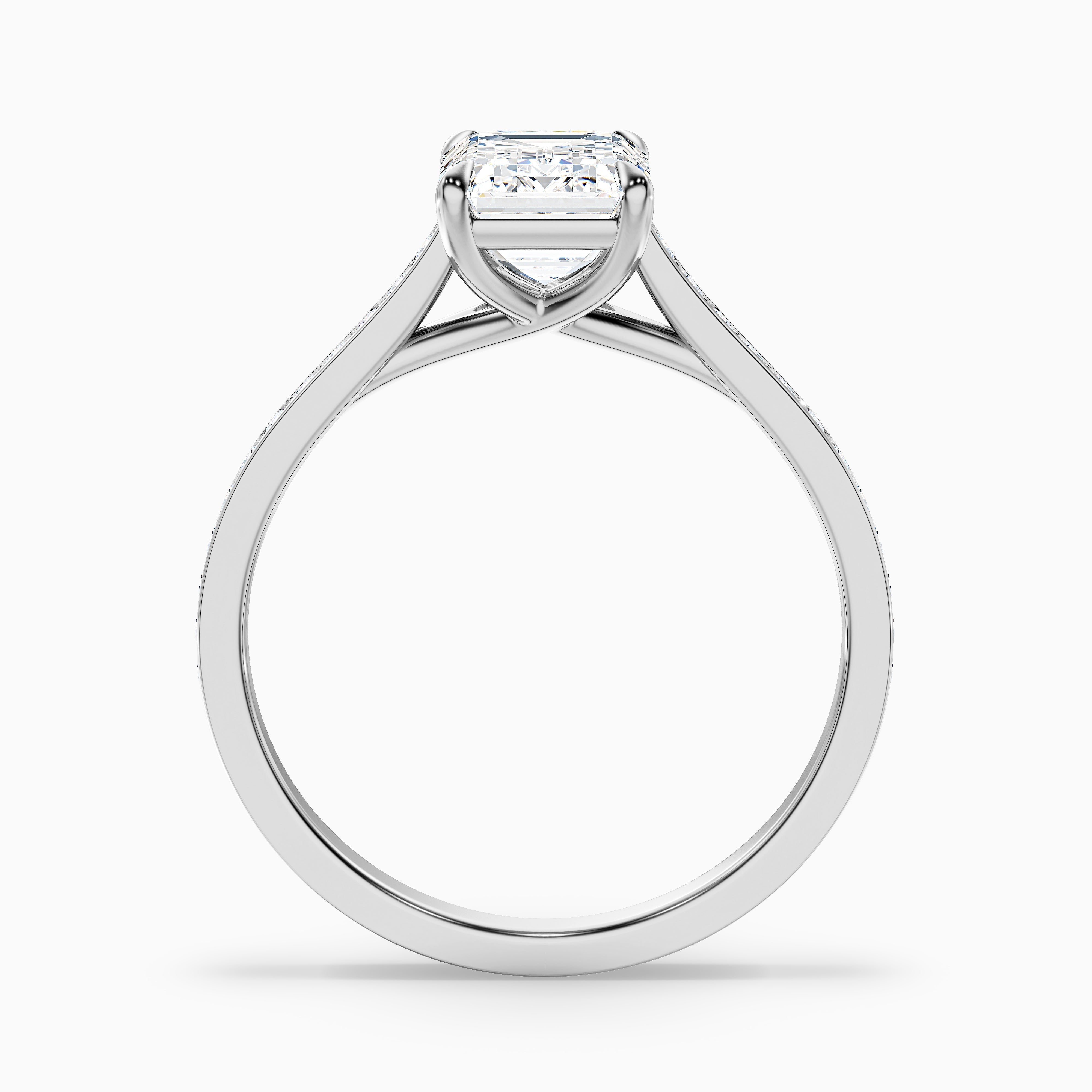 Enni 4.5 Carat Emerald Cut Side Stone Pave Moissanite Diamond Ring in 18k White Gold
