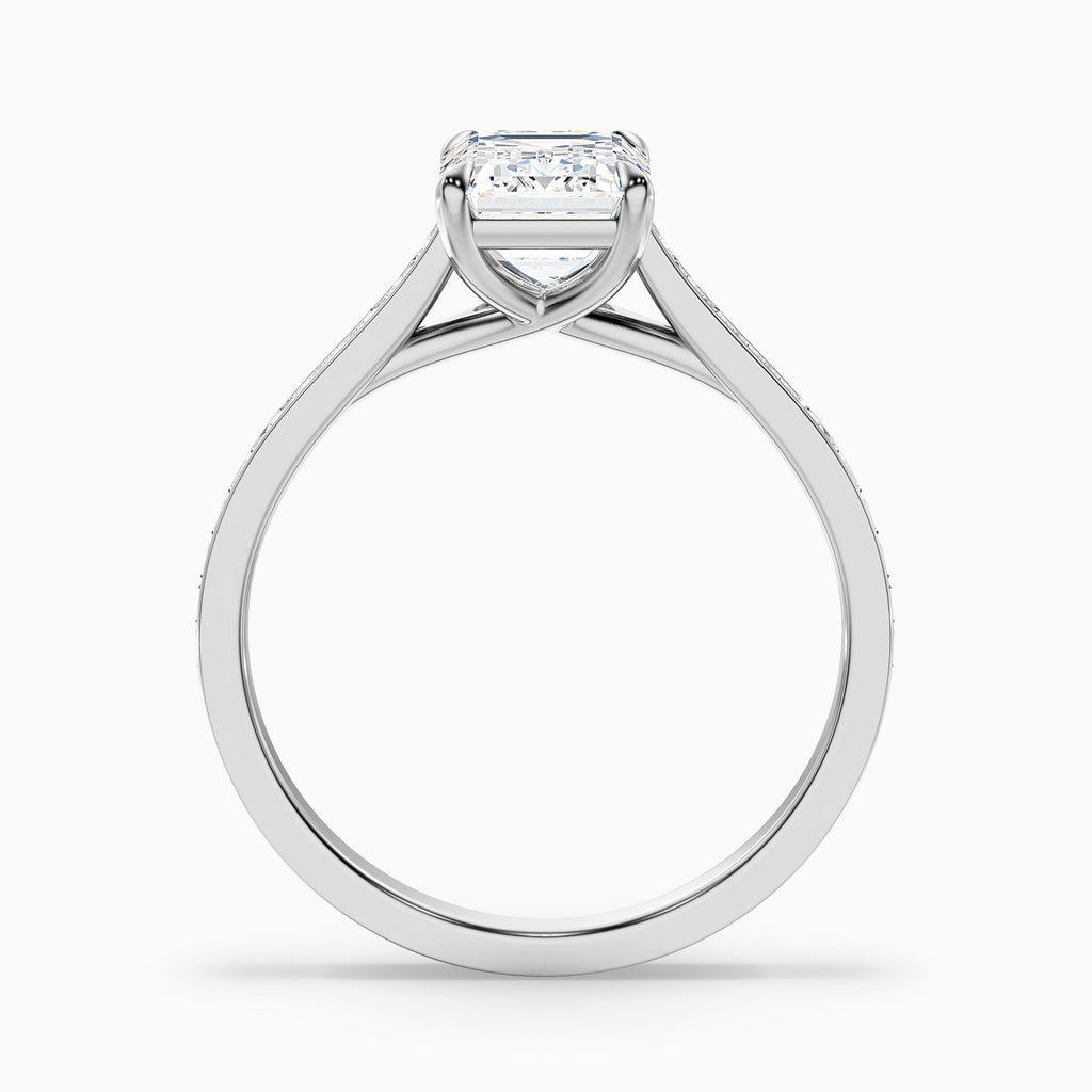Enni 1 Carat Emerald Cut Side Stone Pave Moissanite Diamond Ring in 18k White Gold