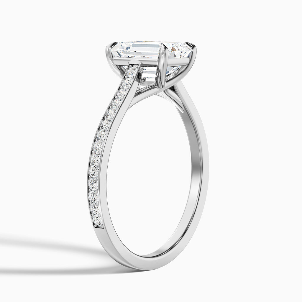 Enni 1.5 Carat Emerald Cut Side Stone Pave Moissanite Diamond Ring in 14k White Gold