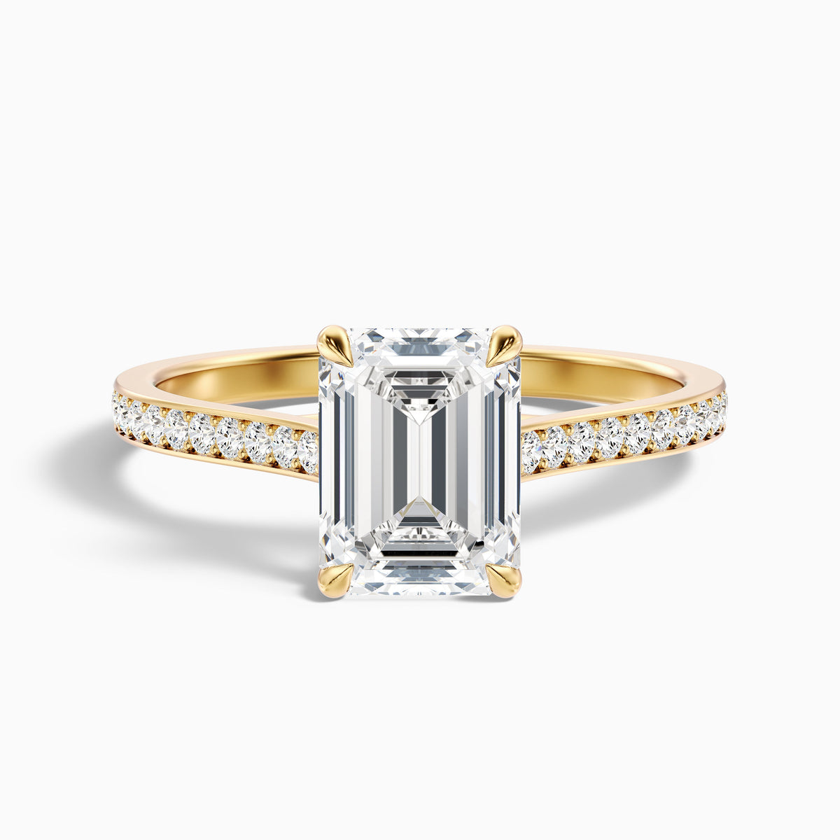 Faye 5 Carat Emerald Cut Side Stone Pave Lab Grown Engagement Ring in 18k White Gold