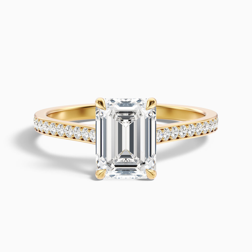 Enni 1.5 Carat Emerald Cut Side Stone Pave Moissanite Diamond Ring in 14k White Gold