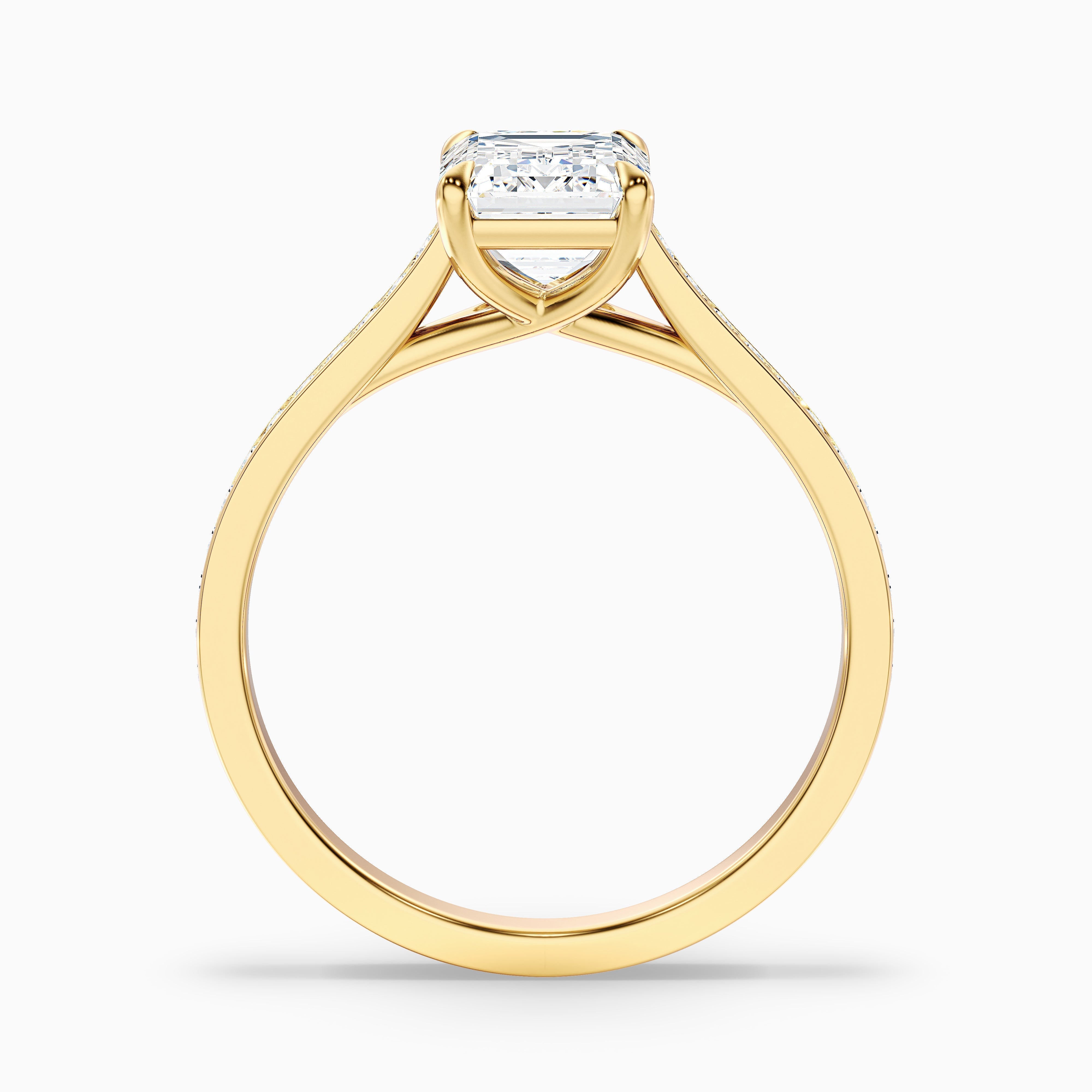 Enni 5 Carat Emerald Cut Side Stone Pave Moissanite Diamond Ring in 14k Yellow Gold