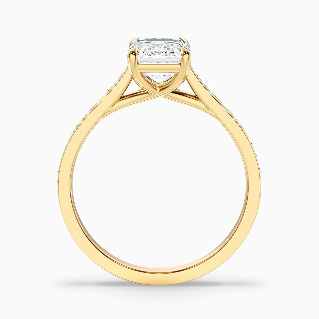 Enni 2 Carat Emerald Cut Side Stone Pave Moissanite Diamond Ring in 10k Rose Gold