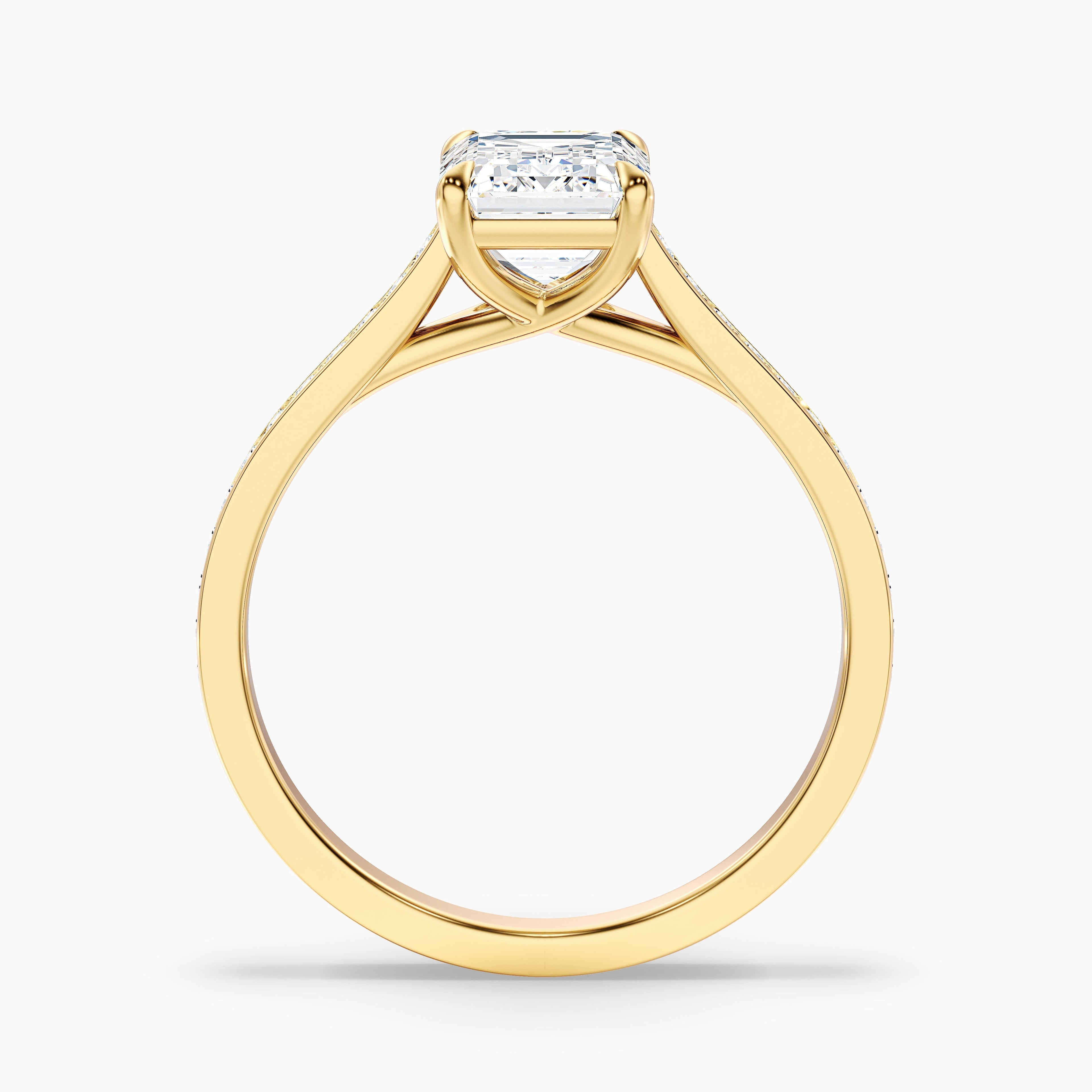 Enni 4.5 Carat Emerald Cut Side Stone Pave Moissanite Diamond Ring in 10k Rose Gold