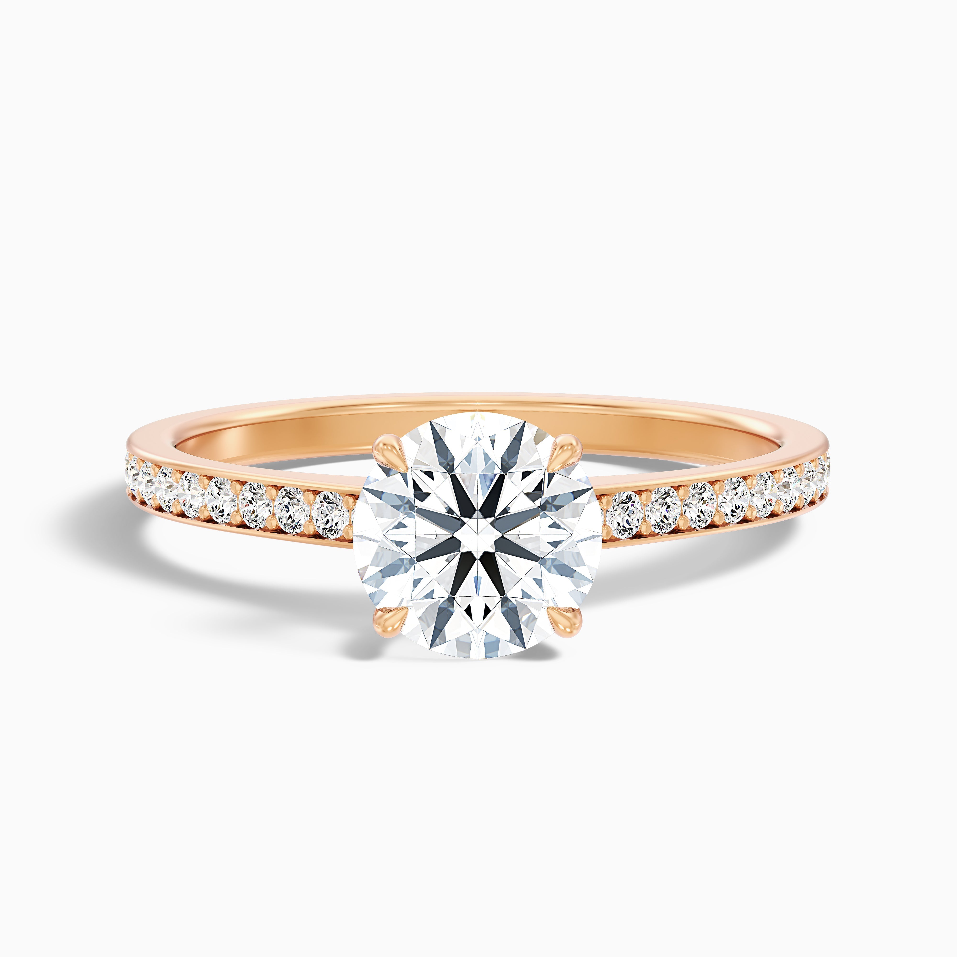 Elma 4.5 Carat Round Cut Side Stone Pave Moissanite Diamond Ring in 18k Rose Gold
