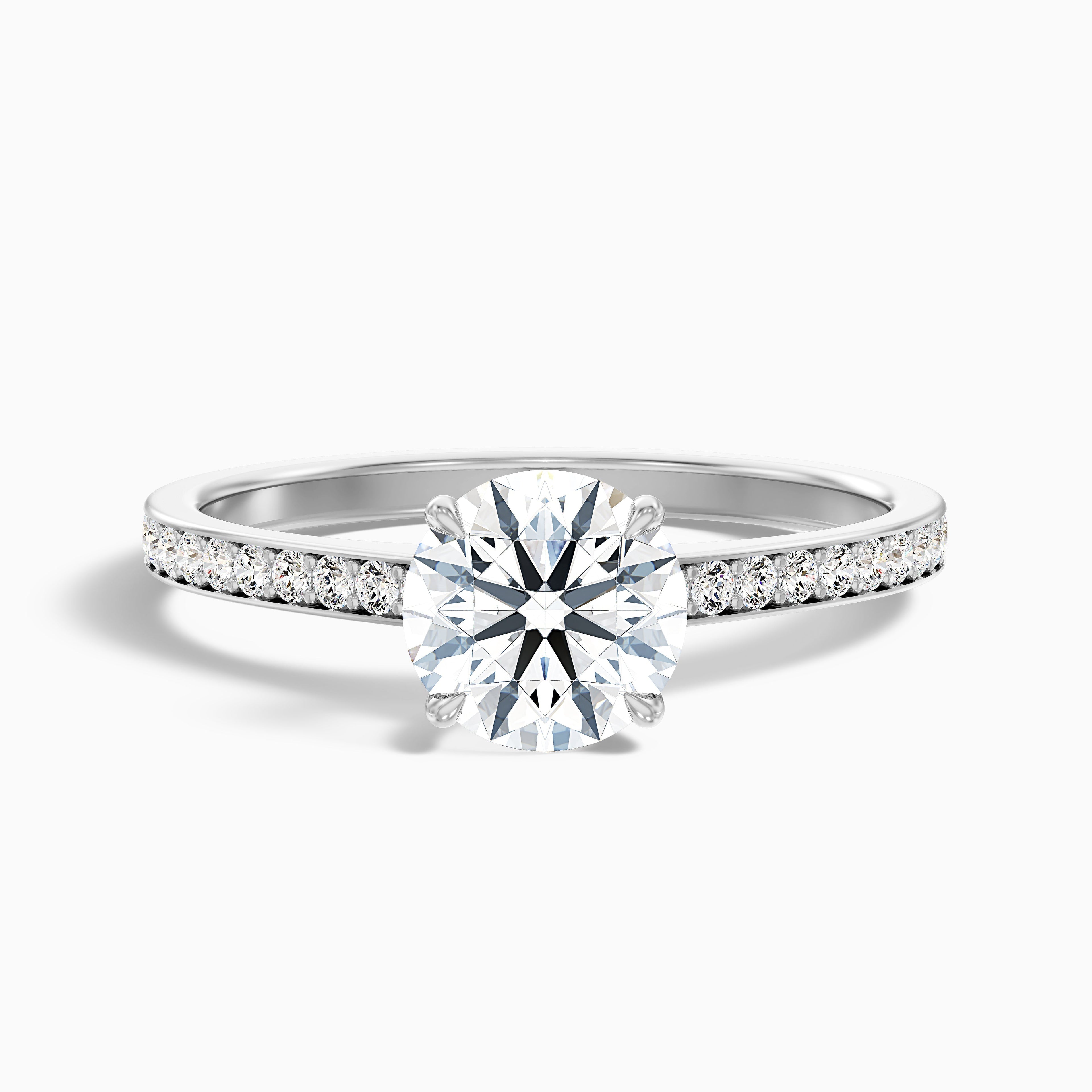 Elma 5.5 Carat Round Cut Side Stone Pave Moissanite Diamond Ring in 18k Yellow Gold