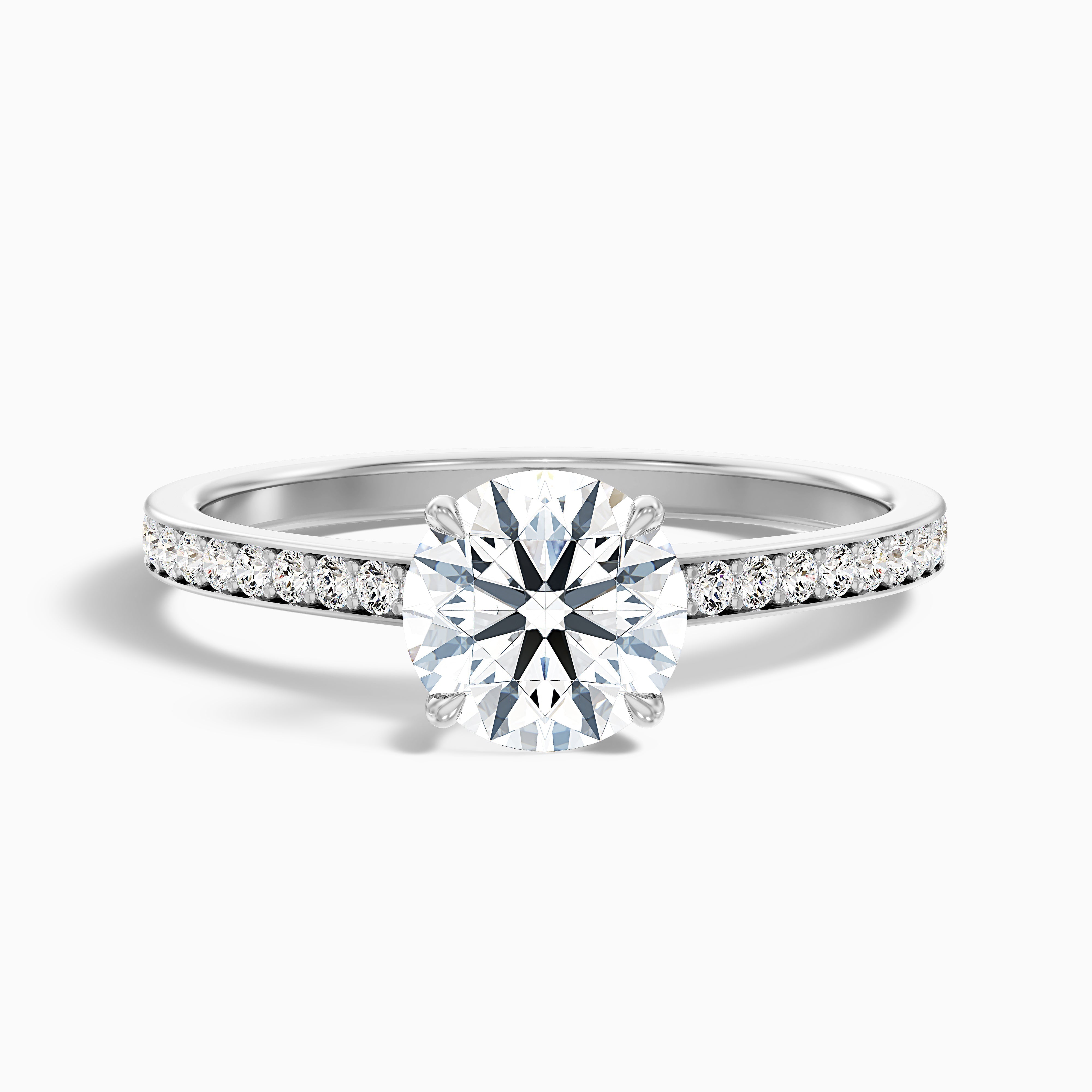 Elma 5 Carat Round Cut Side Stone Pave Moissanite Diamond Ring in 14k White Gold