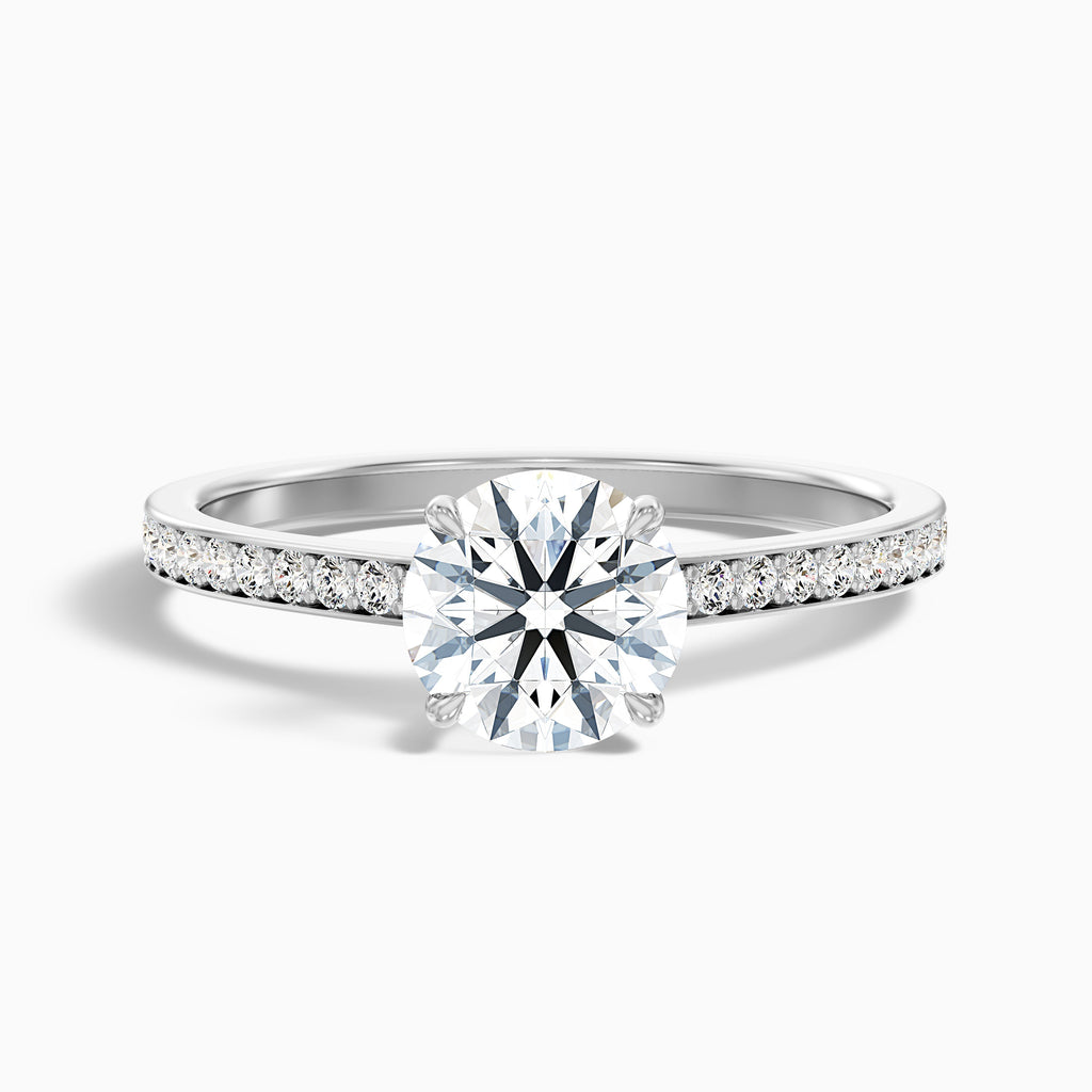 Elma 4 Carat Round Cut Side Stone Pave Moissanite Diamond Ring in Platinum