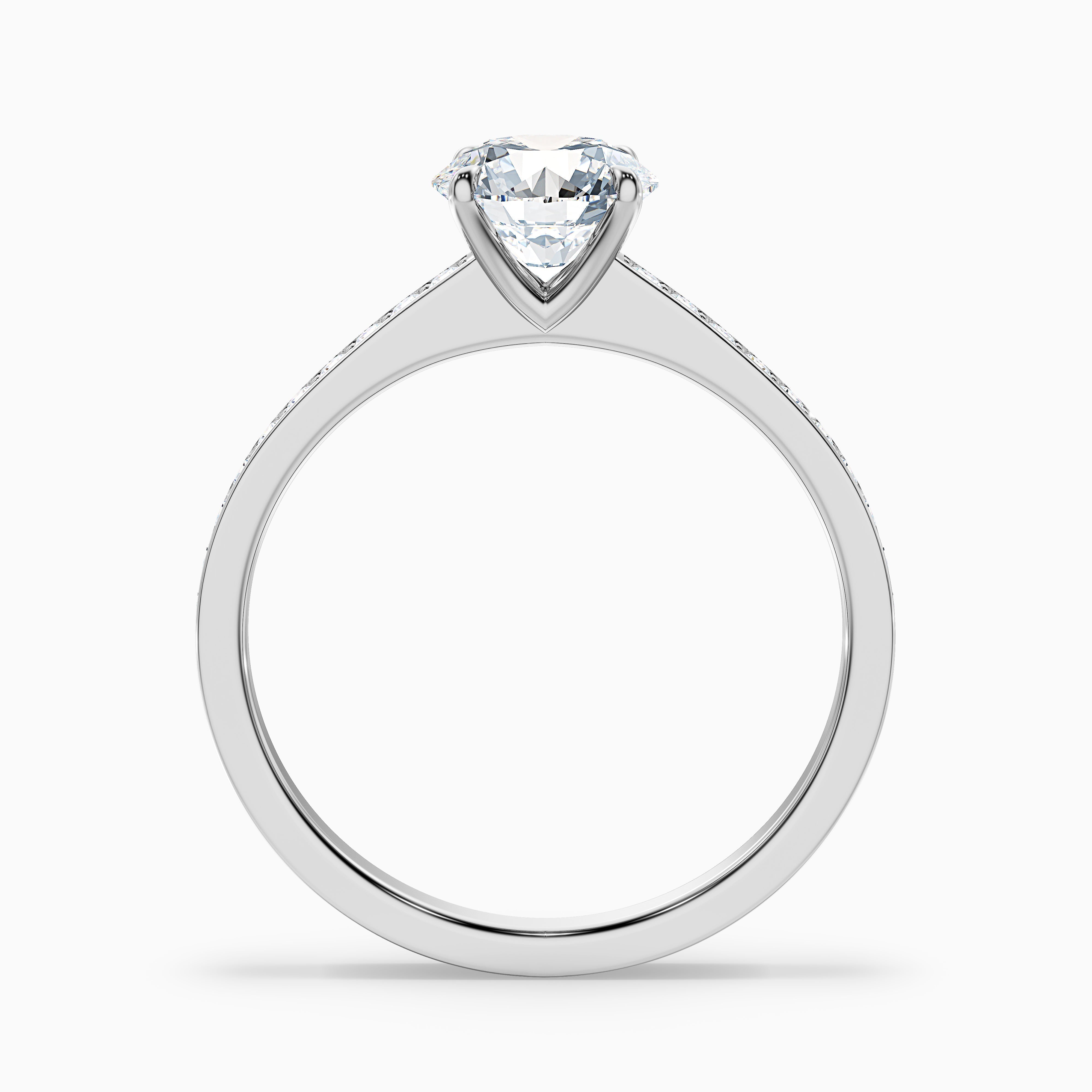 Elma 5 Carat Round Cut Side Stone Pave Moissanite Diamond Ring in 14k White Gold