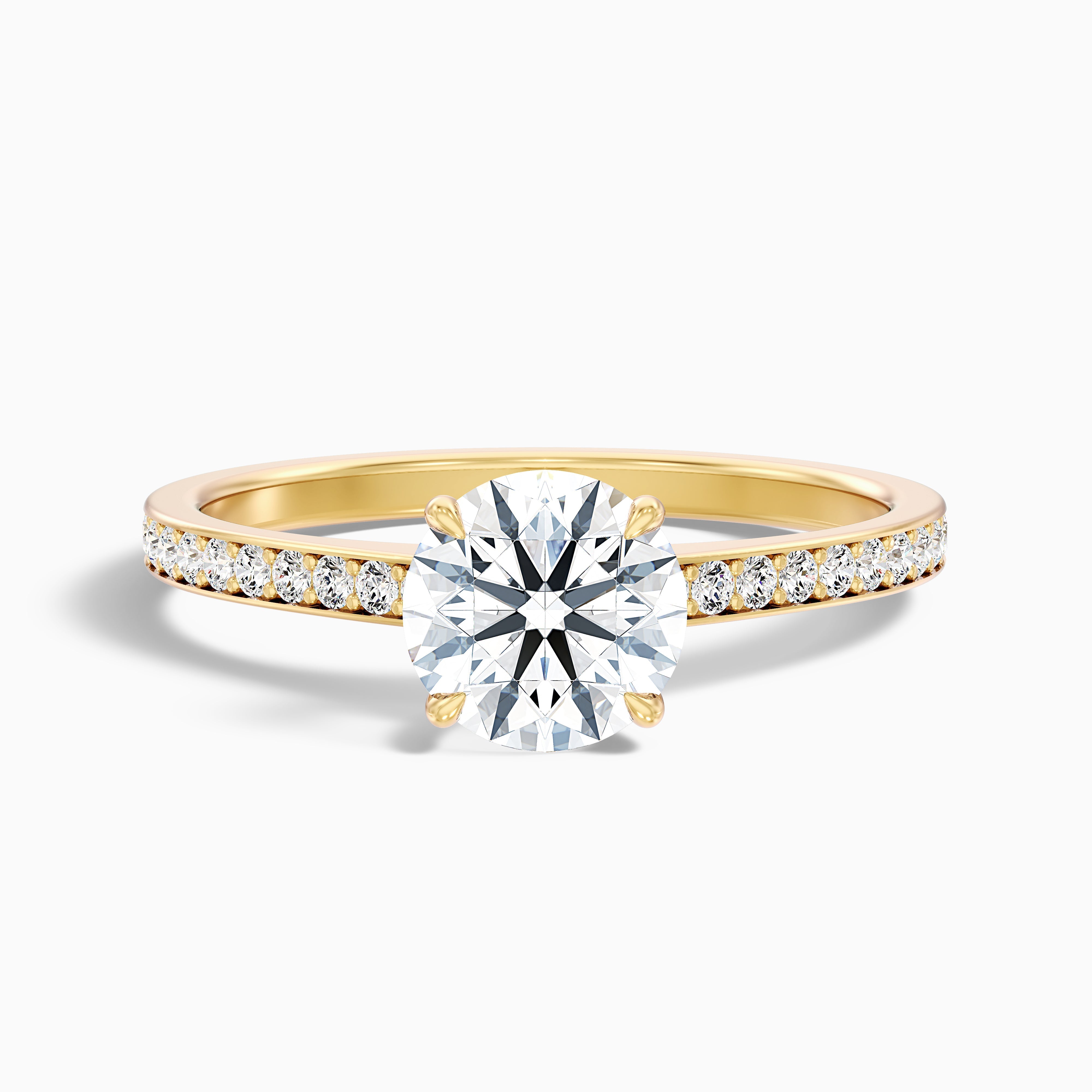 Elma 5.5 Carat Round Cut Side Stone Pave Moissanite Diamond Ring in 14k Yellow Gold