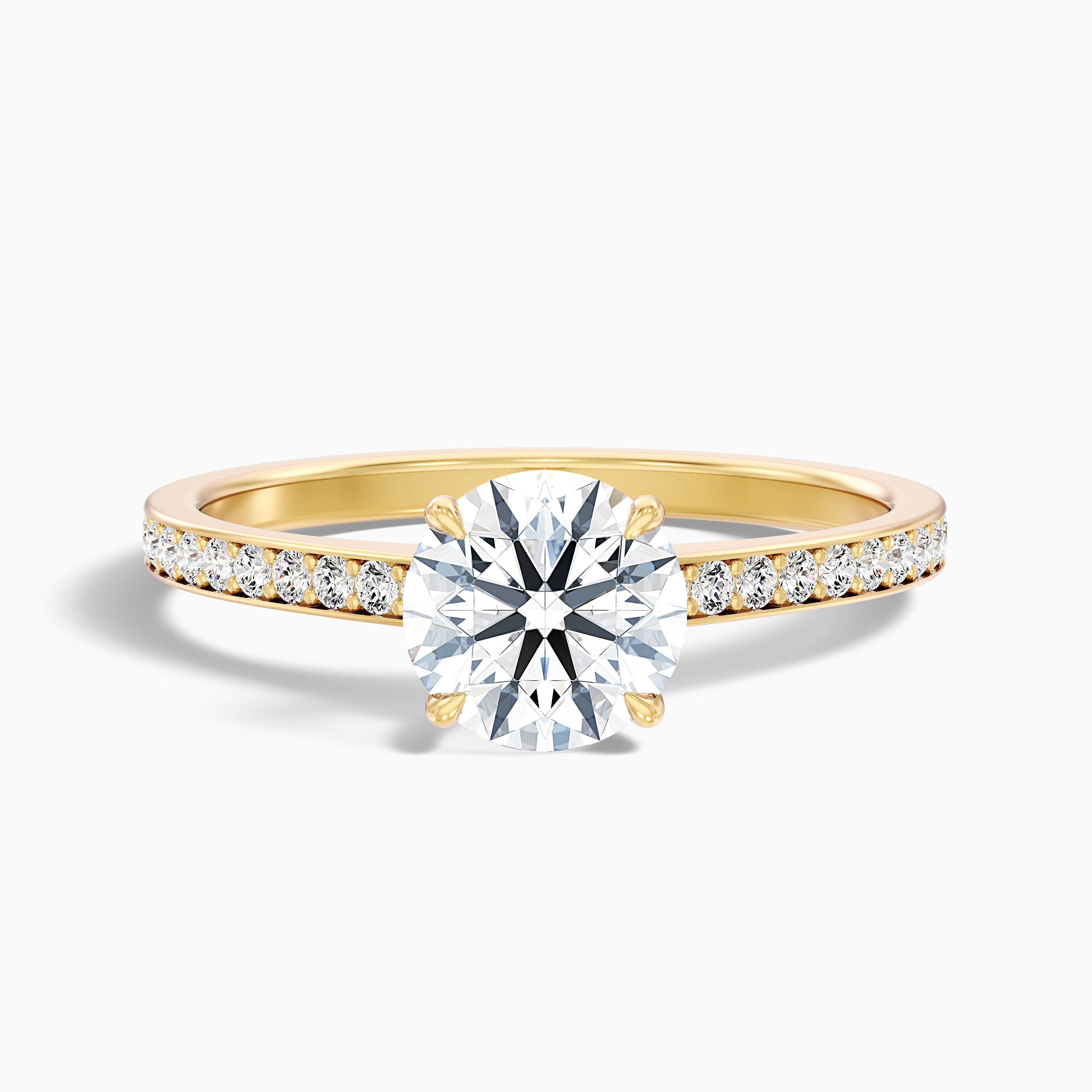 Elma 4.5 Carat Round Cut Side Stone Pave Moissanite Diamond Ring in 10k Rose Gold