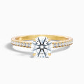 Elma 3.5 Carat Round Cut Side Stone Pave Moissanite Diamond Ring in 18k Yellow Gold