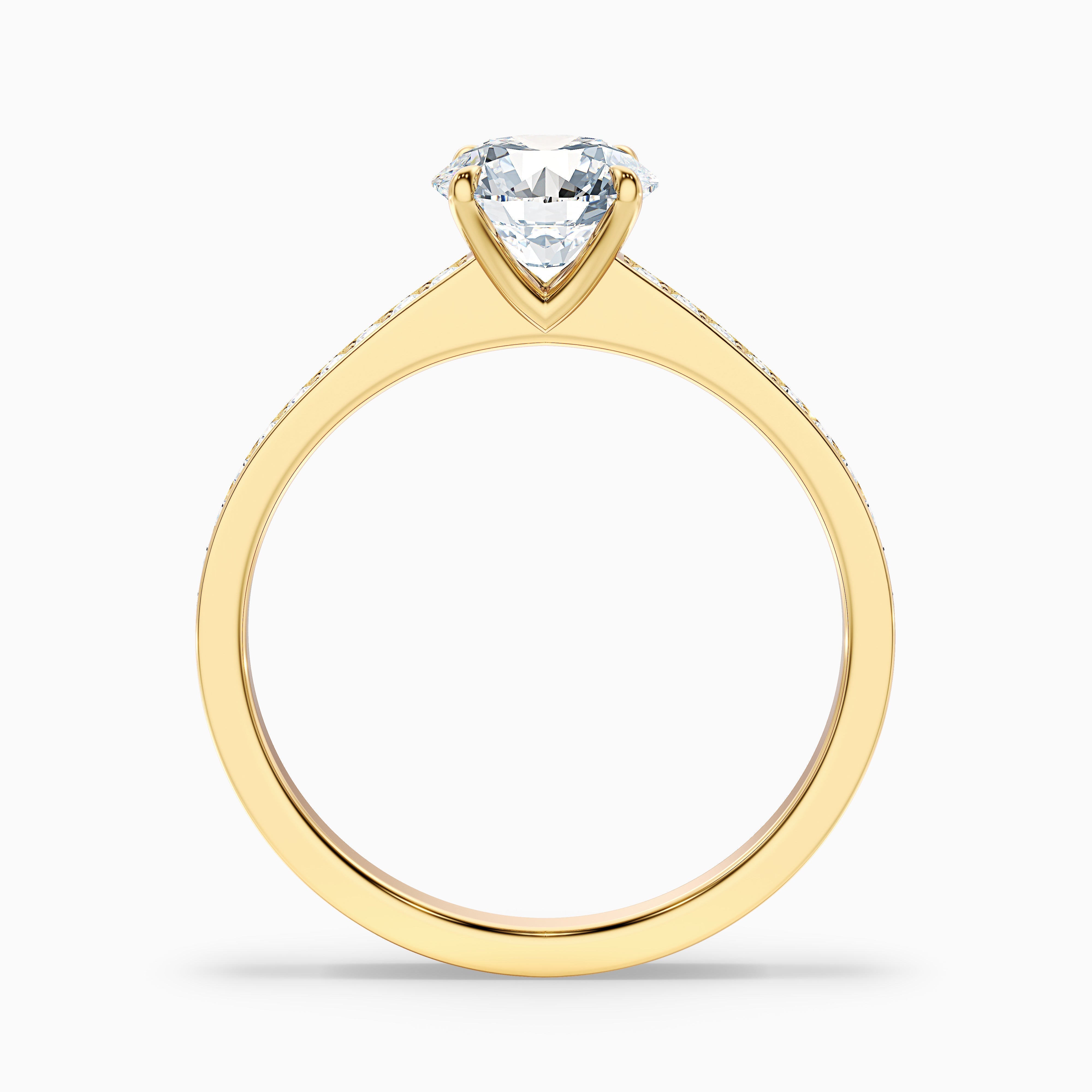 Elma 5 Carat Round Cut Side Stone Pave Moissanite Diamond Ring in 14k Yellow Gold