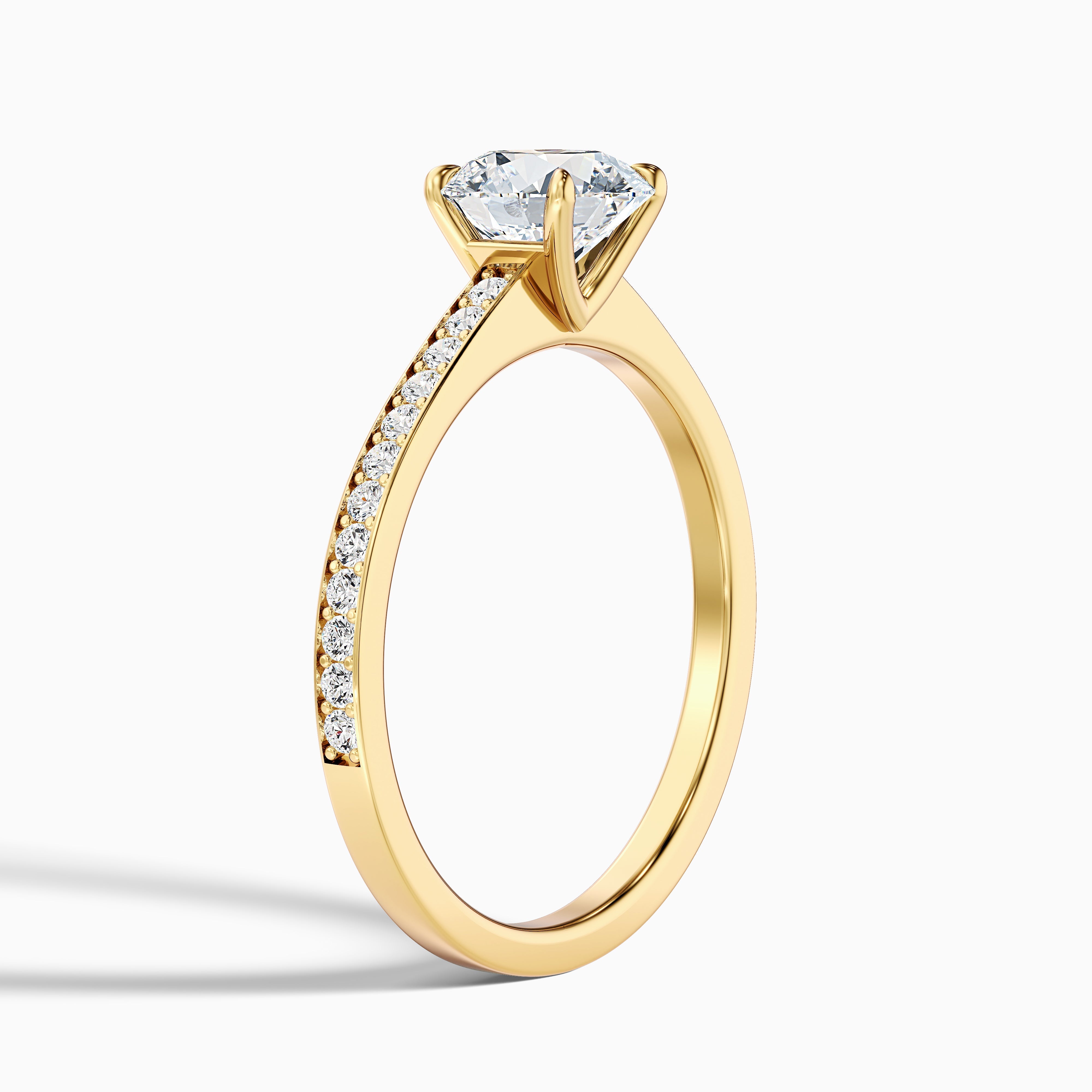 Elma 2 Carat Round Cut Side Stone Pave Moissanite Diamond Ring in 14k Yellow Gold