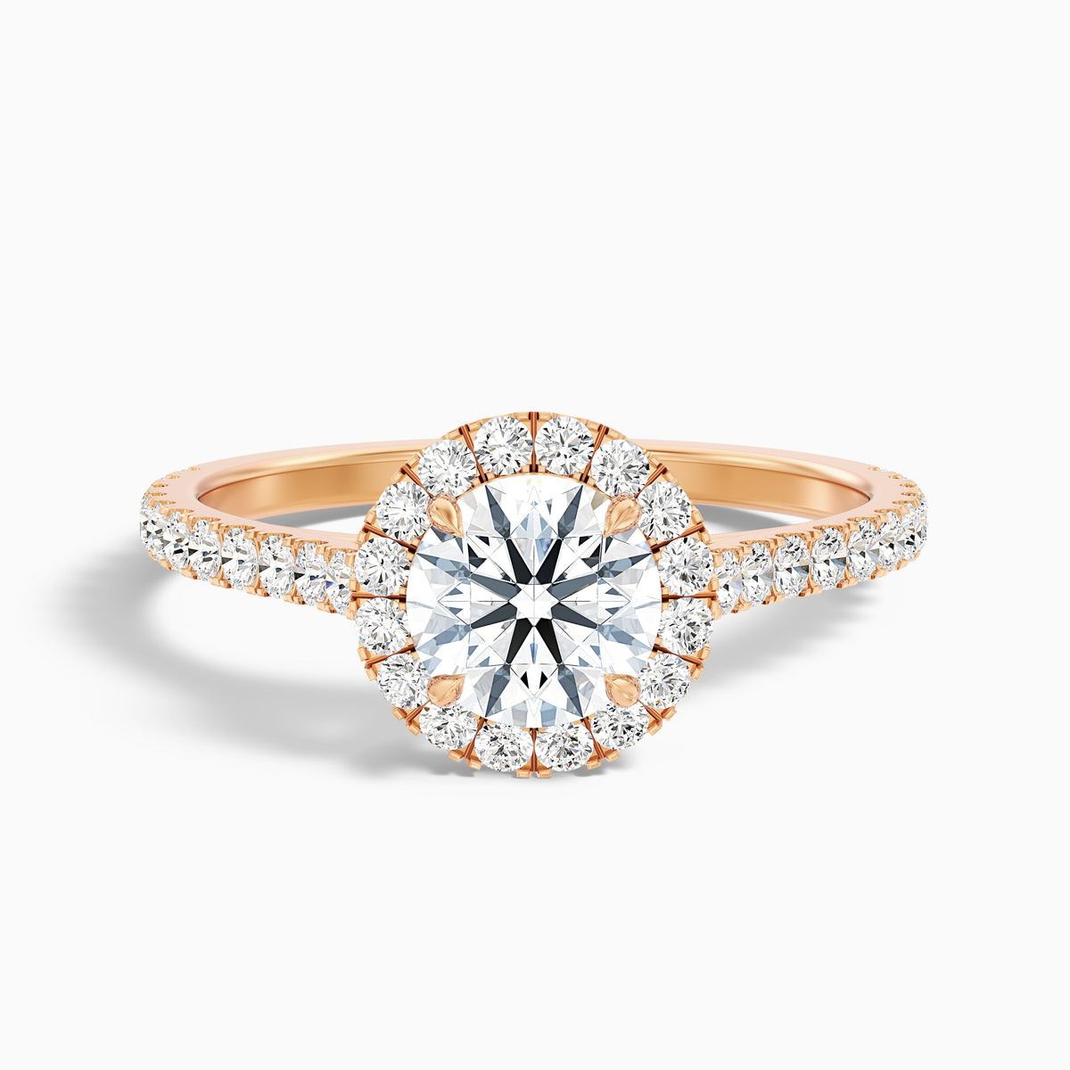 Pearl 5.5 Carat Round Halo Pave Moissanite Diamond Ring in 18k White Gold