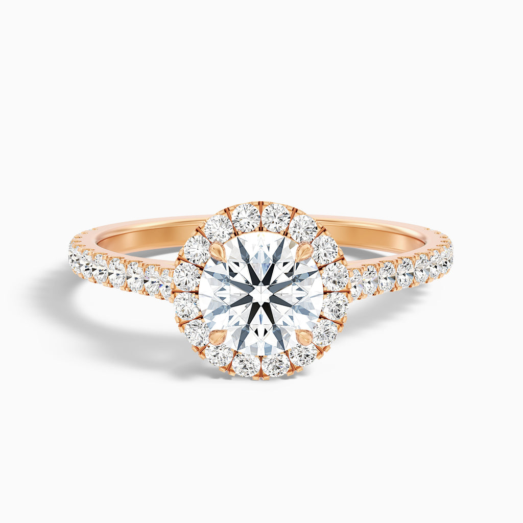 Pearl 2.5 Carat Round Halo Pave Moissanite Diamond Ring in 18k Rose Gold