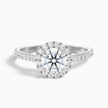 Pearl 1.5 Carat Round Halo Pave Moissanite Diamond Ring in 10k White Gold