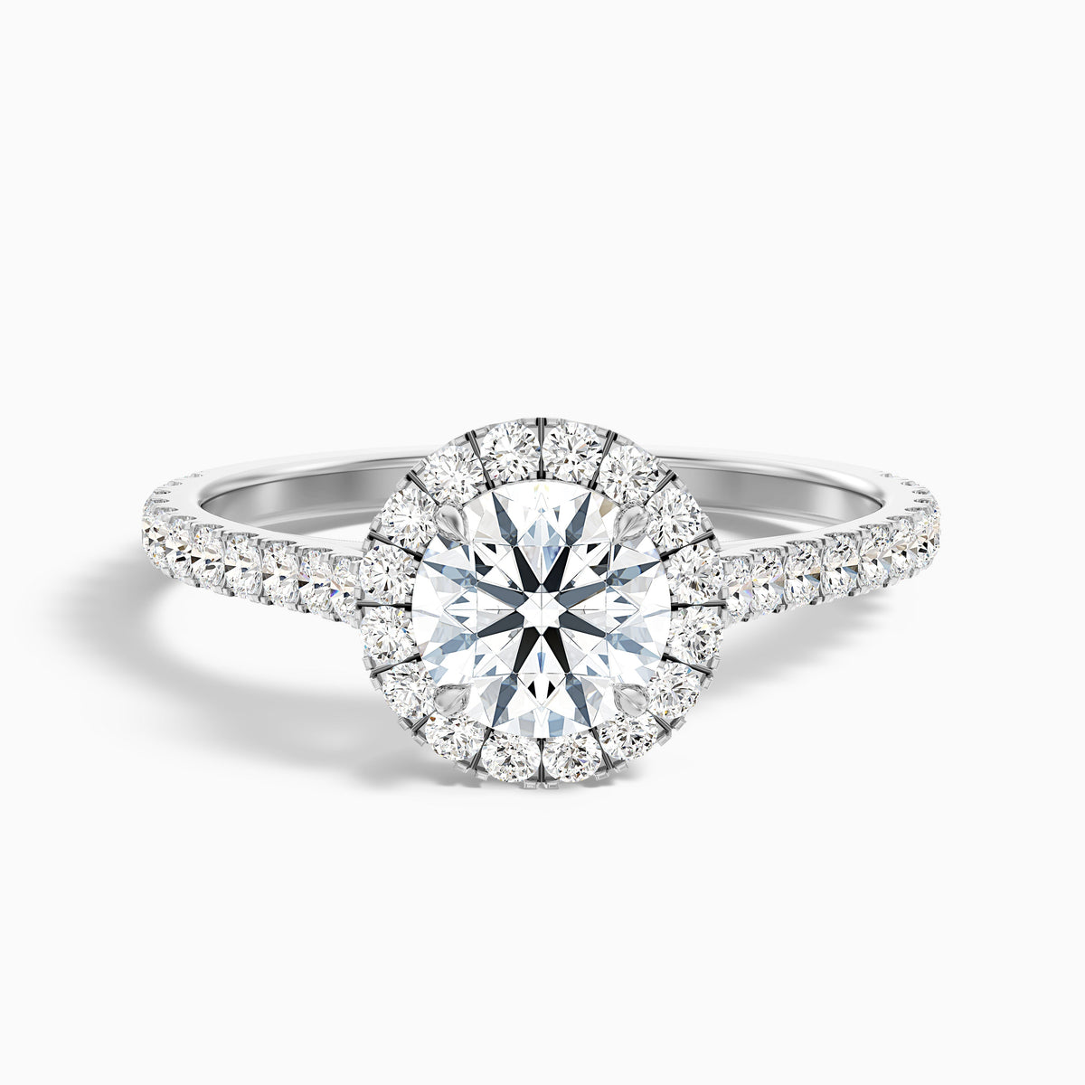 Pearl 5 Carat Round Halo Pave Moissanite Diamond Ring in 14k Rose Gold