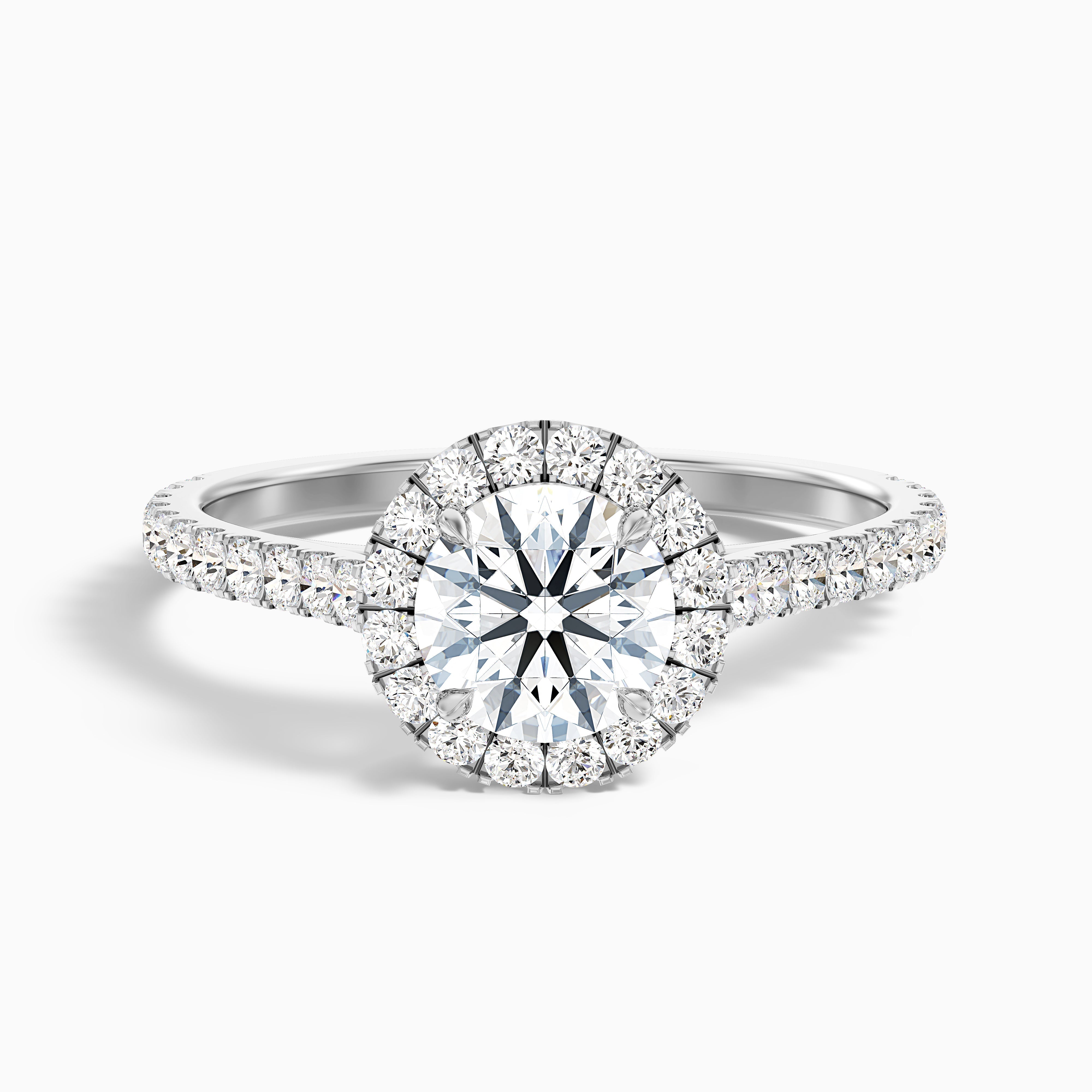 Pearl 3 Carat Round Halo Pave Moissanite Diamond Ring in Platinum