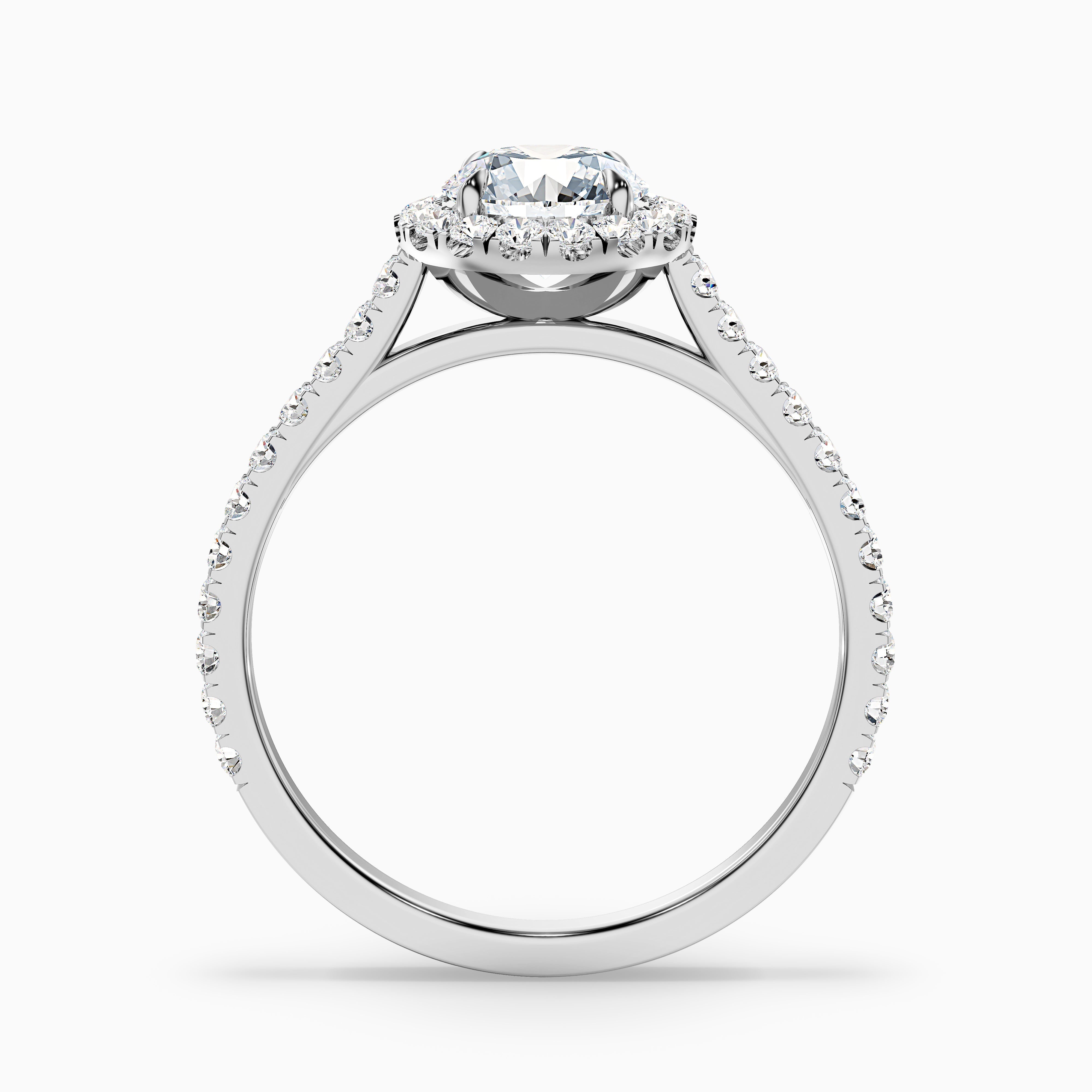 Pearl 3 Carat Round Halo Pave Moissanite Diamond Ring in Platinum