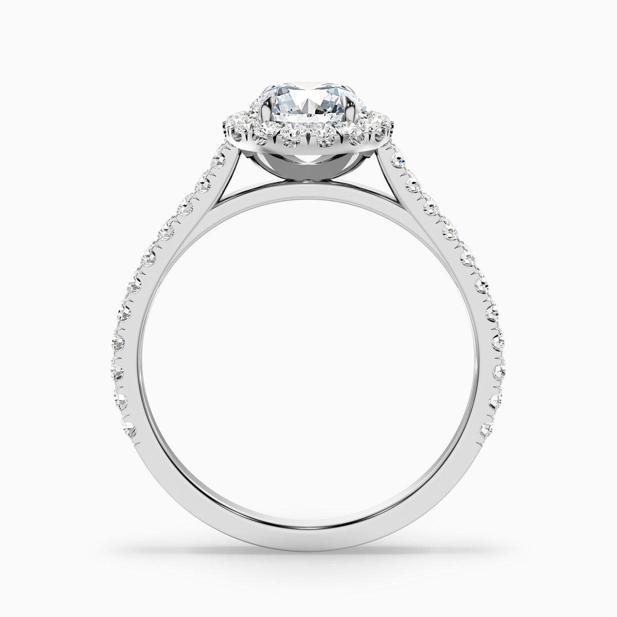Pearl 2.5 Carat Round Halo Pave Moissanite Diamond Ring in 14k Yellow Gold