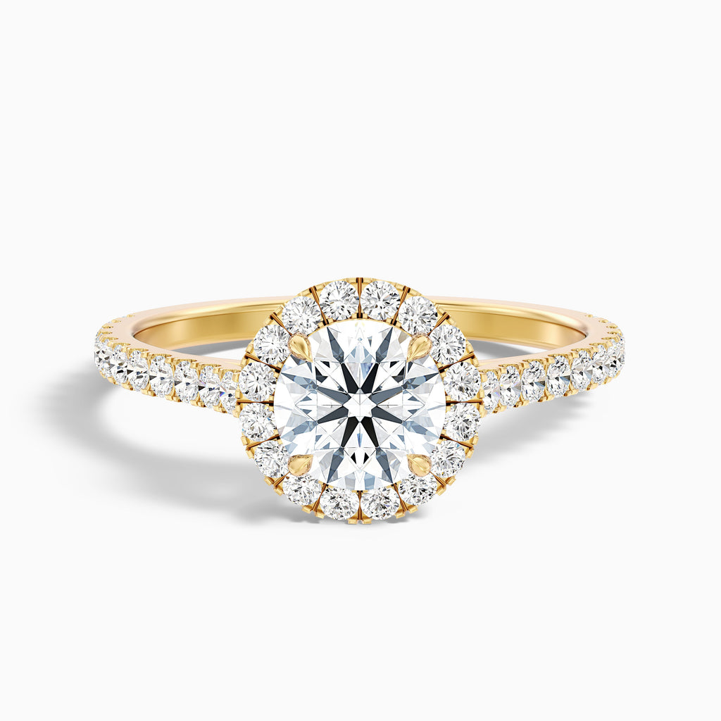 Pearl 2 Carat Round Halo Pave Moissanite Diamond Ring in 14k White Gold