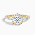 Pearl 3.5 Carat Round Halo Pave Moissanite Diamond Ring in 14k Yellow Gold