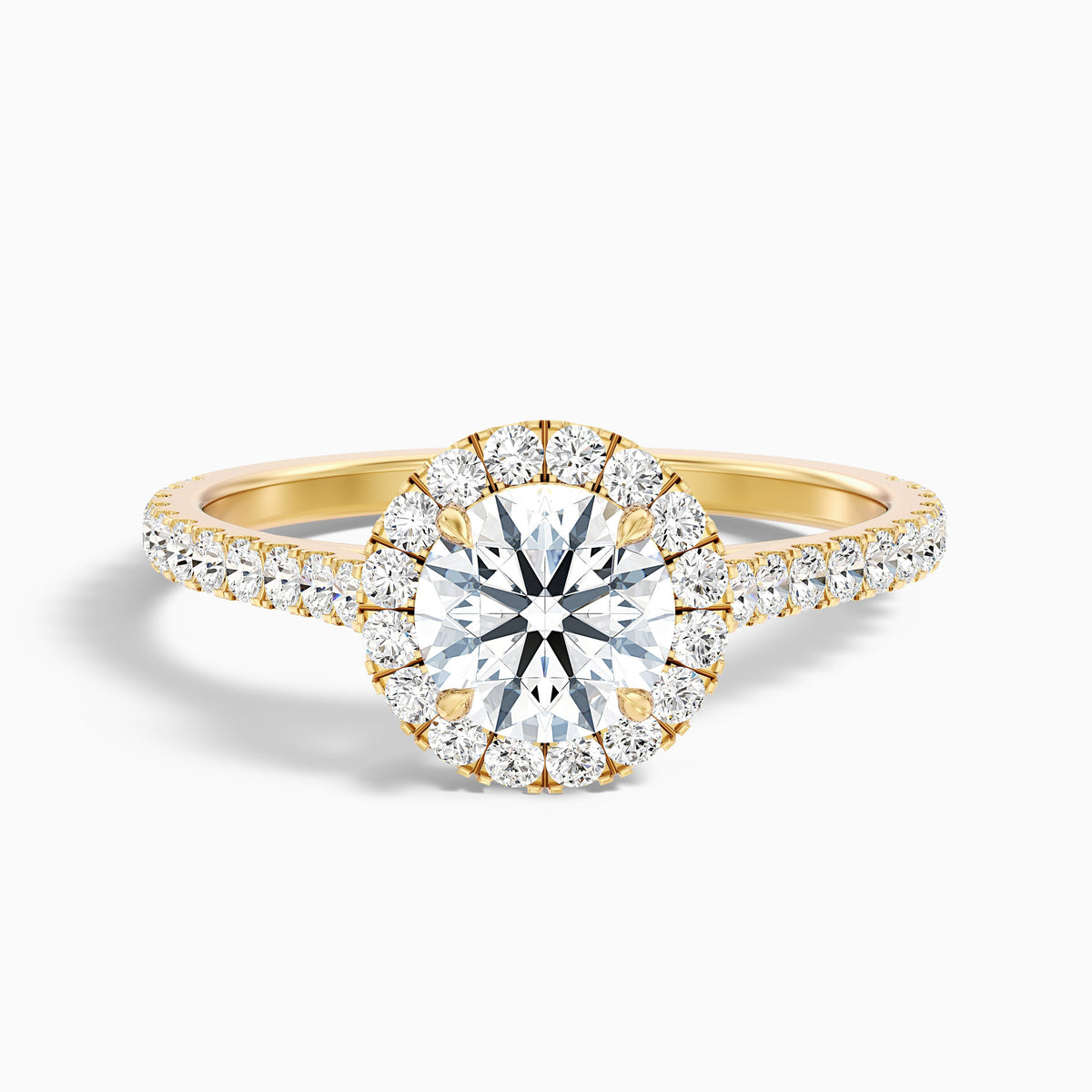 Pearl 5.5 Carat Round Halo Pave Moissanite Diamond Ring in 14k White Gold