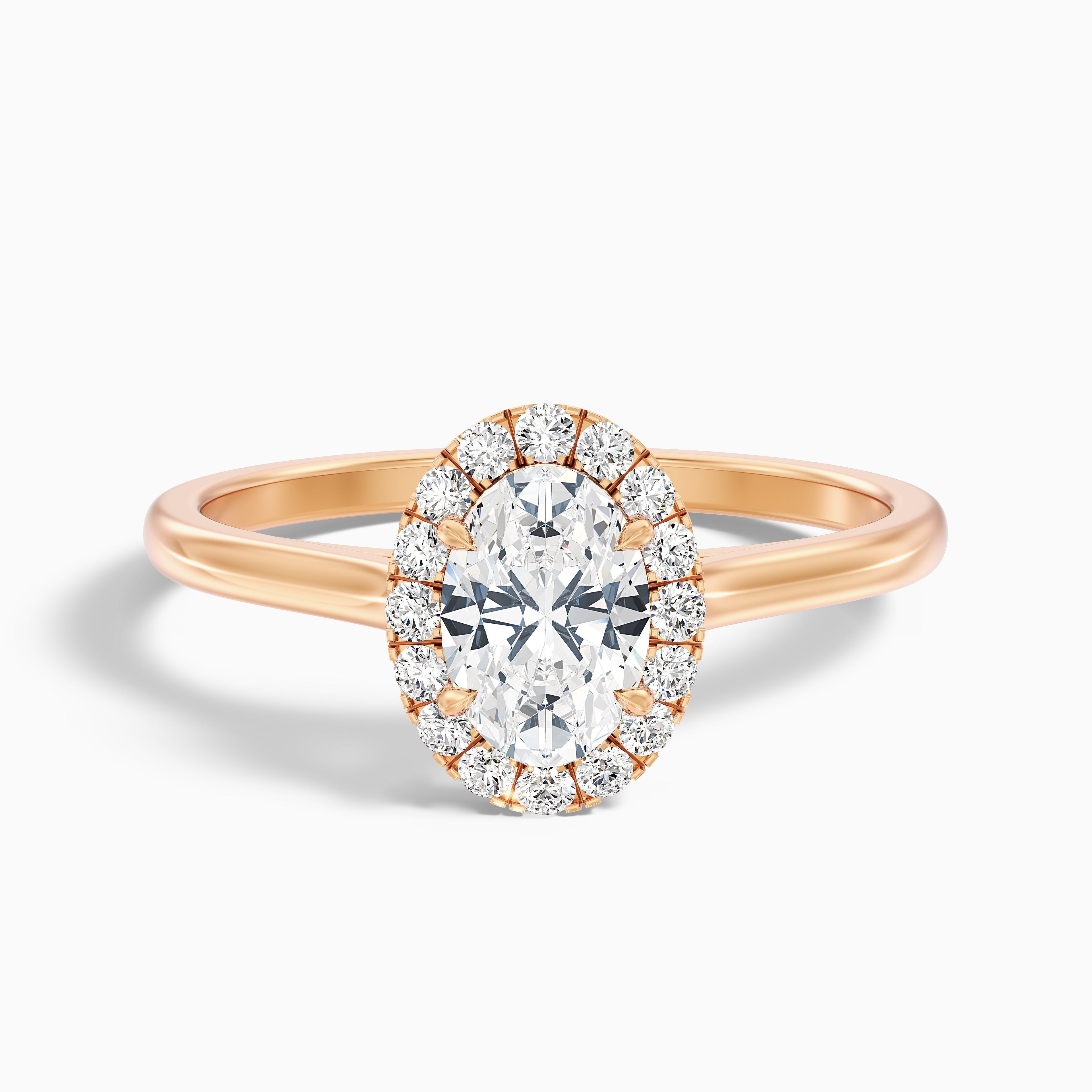 Sofia 1 Carat Oval Halo Moissanite Diamond Ring in 14k White Gold