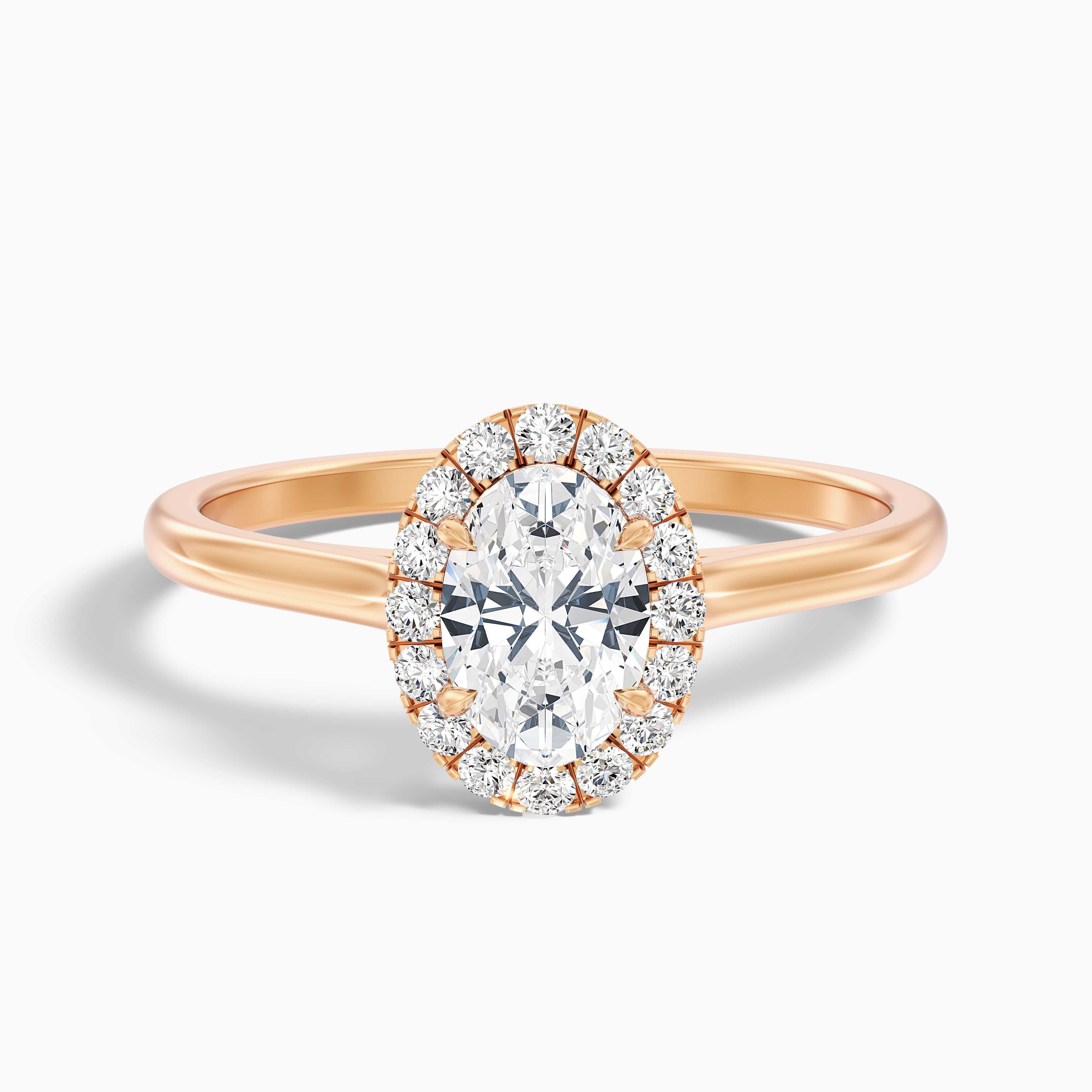 Sofia 5 Carat Oval Halo Moissanite Diamond Ring in 14k Rose Gold