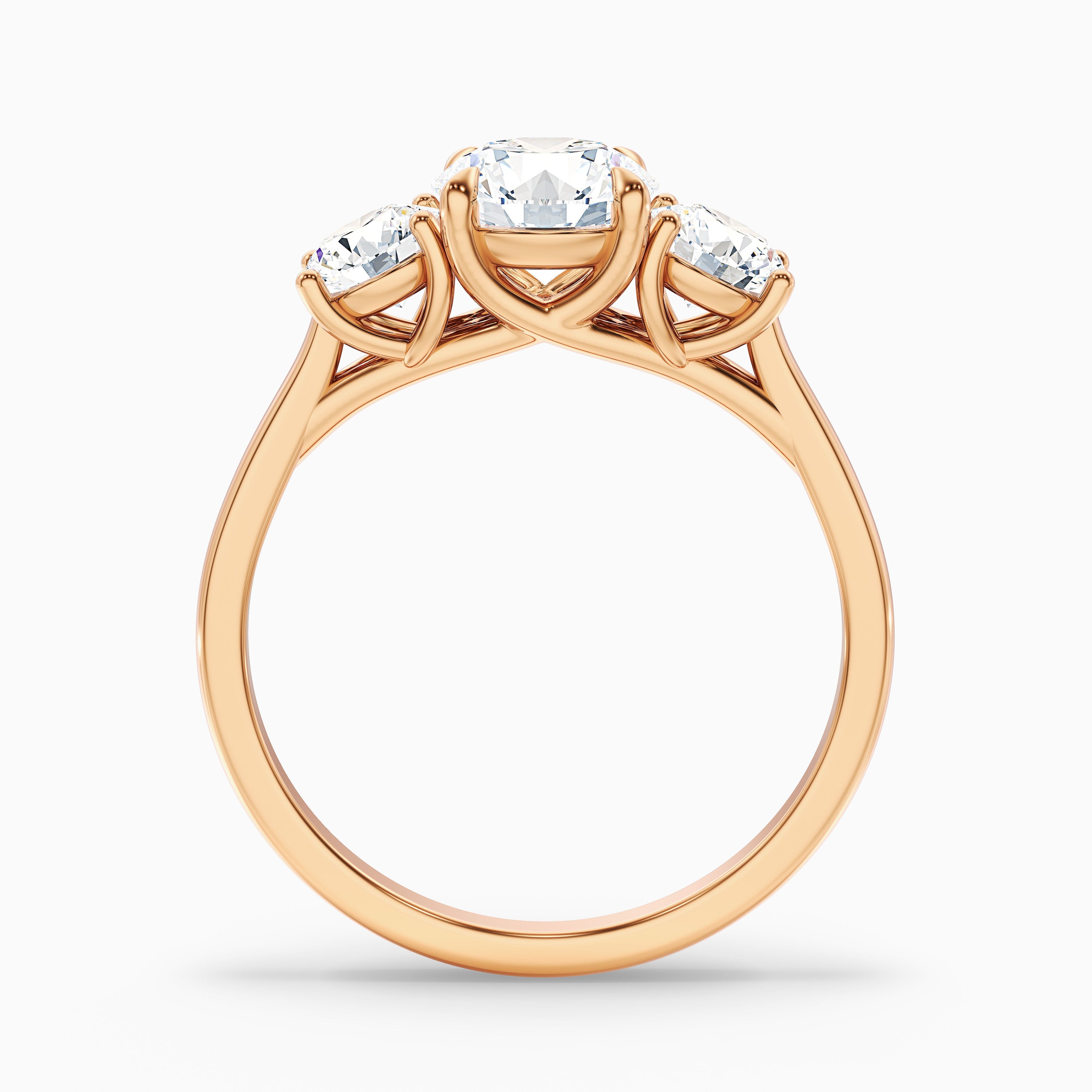 Olive 2 Carat Round 3 Stone Moissanite Diamond Ring in 10k Yellow Gold