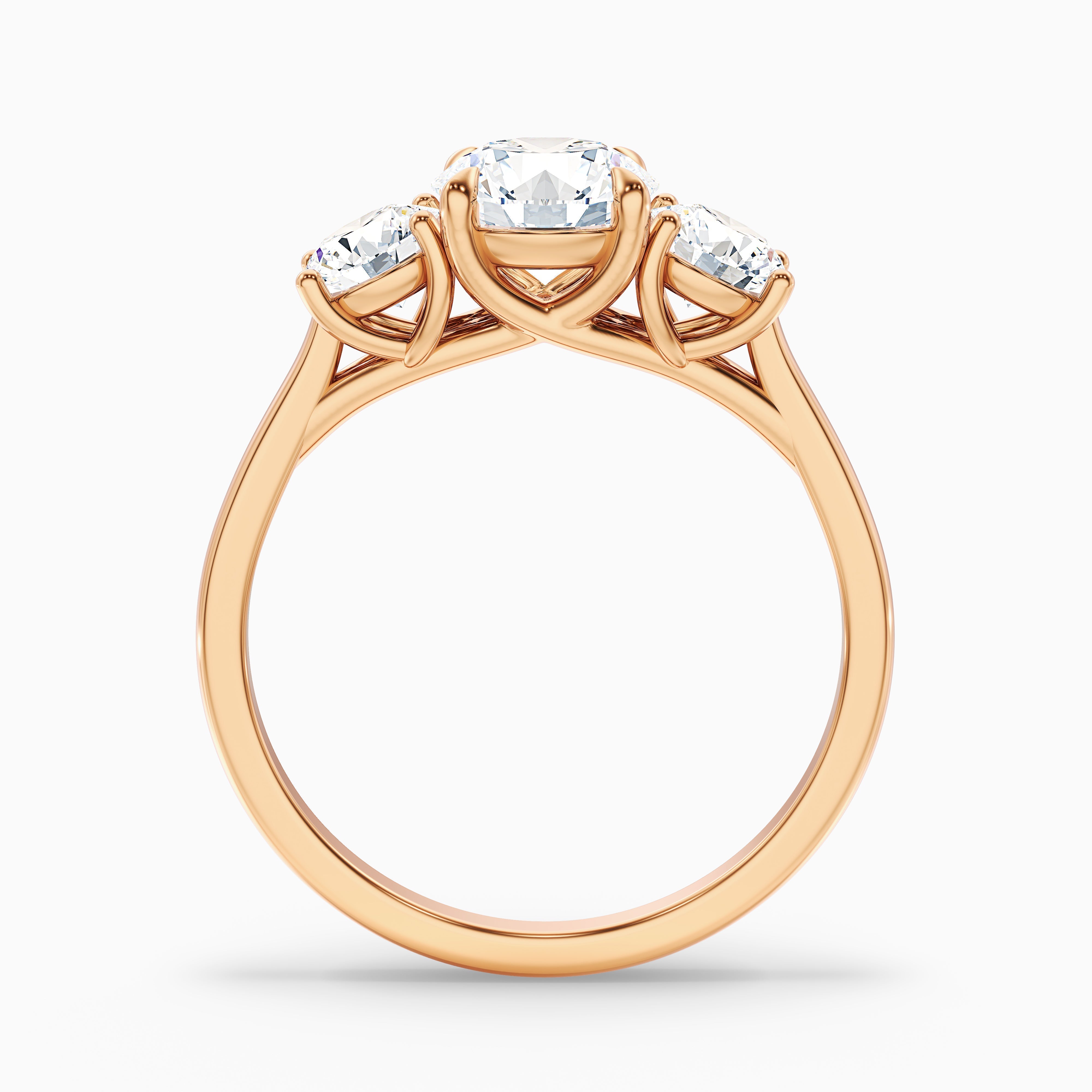 Olive 5 Carat Round 3 Stone Moissanite Diamond Ring in 18k Rose Gold