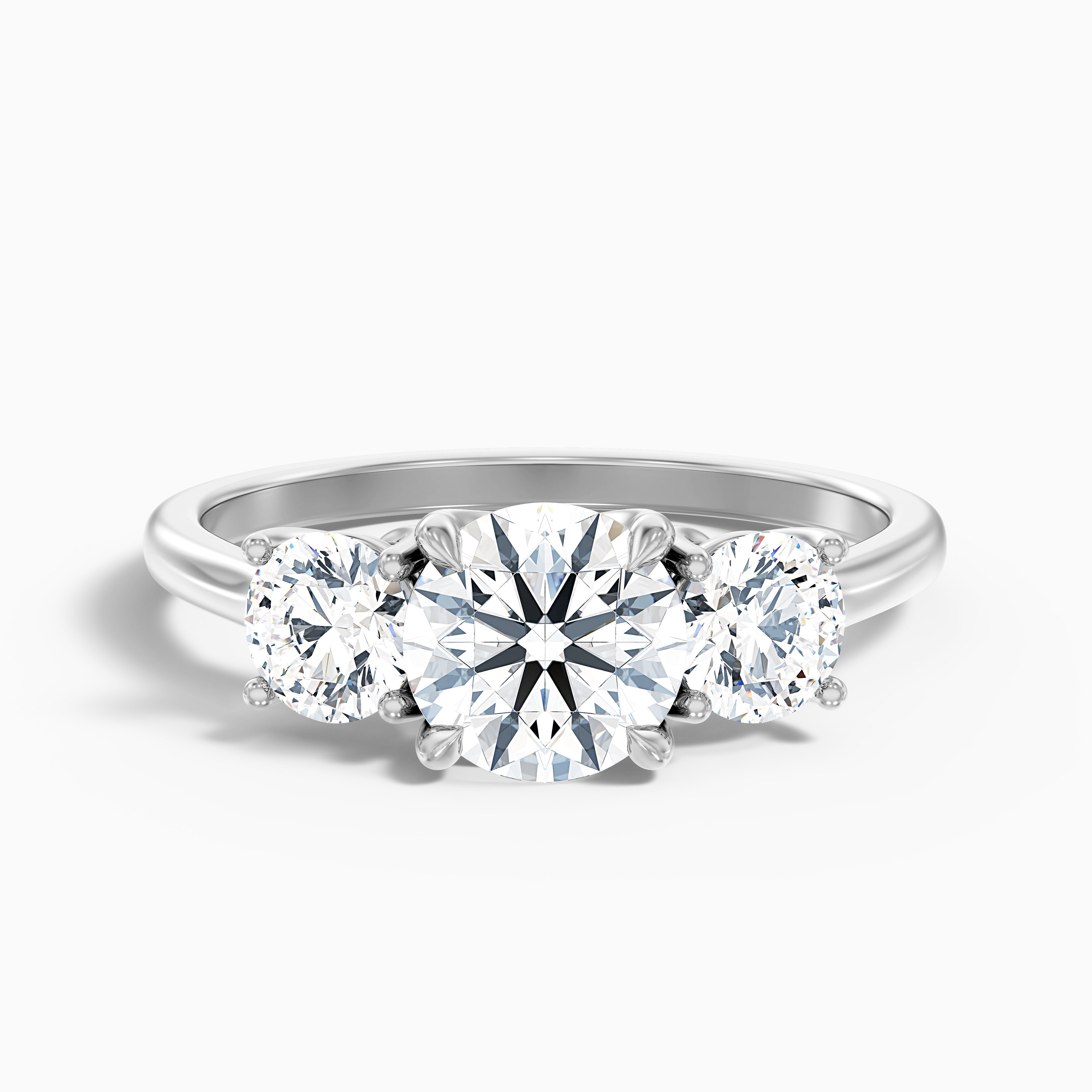 Olive 5.5 Carat Round 3 Stone Moissanite Diamond Ring in 14k White Gold